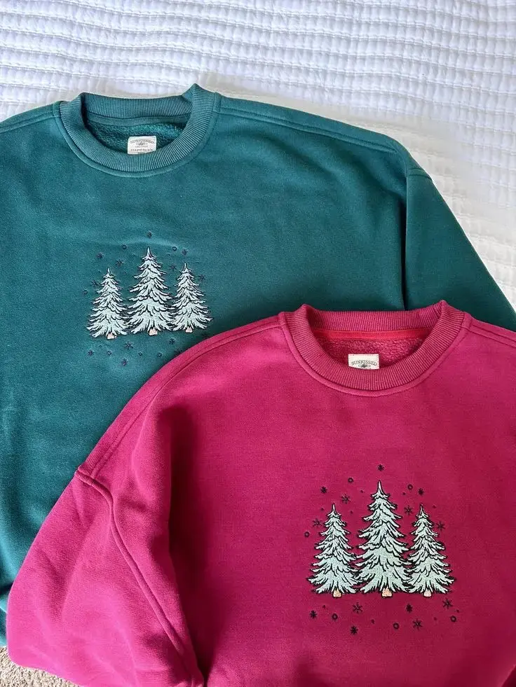 Vintage Red Christmas Tree Embroider Sweatshirt - Image 3