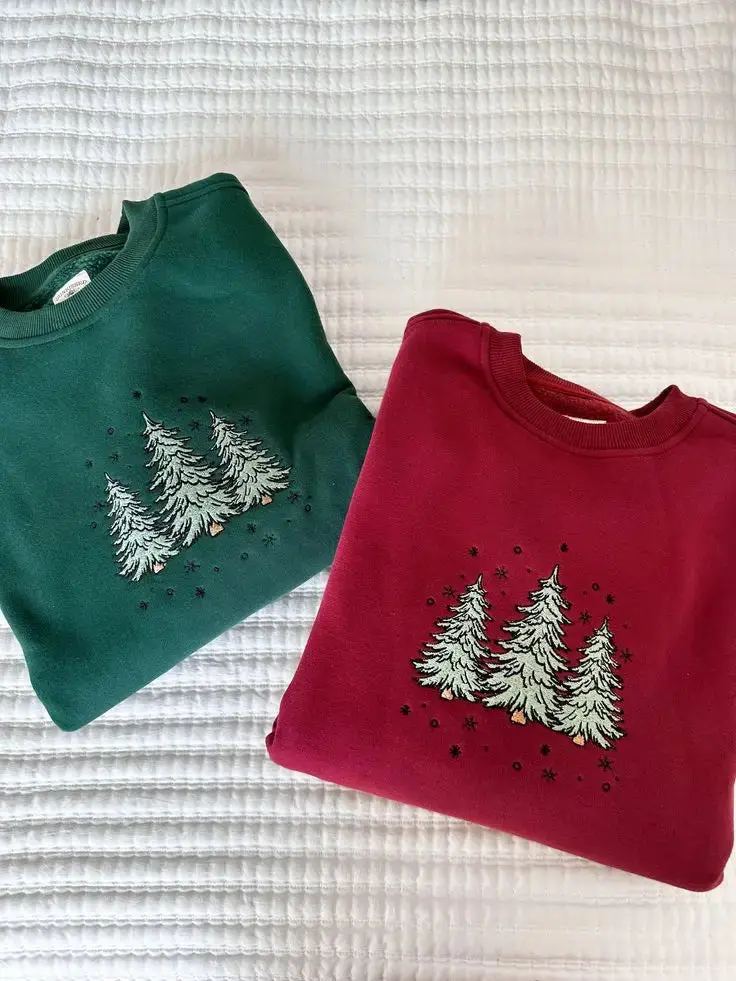 Vintage Red Christmas Tree Embroider Sweatshirt - Image 4