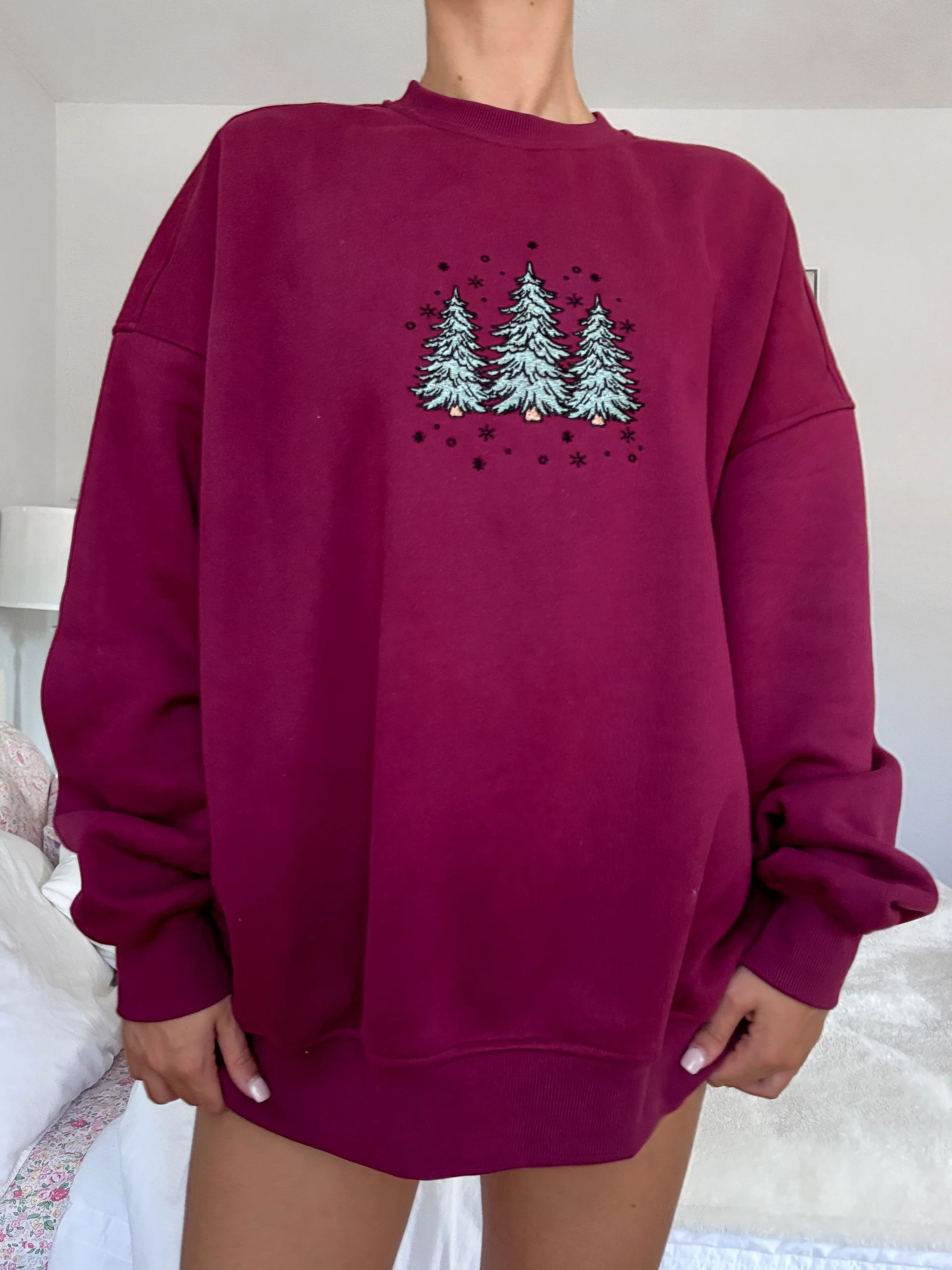 Vintage Red Christmas Tree Embroider Sweatshirt - Image 8