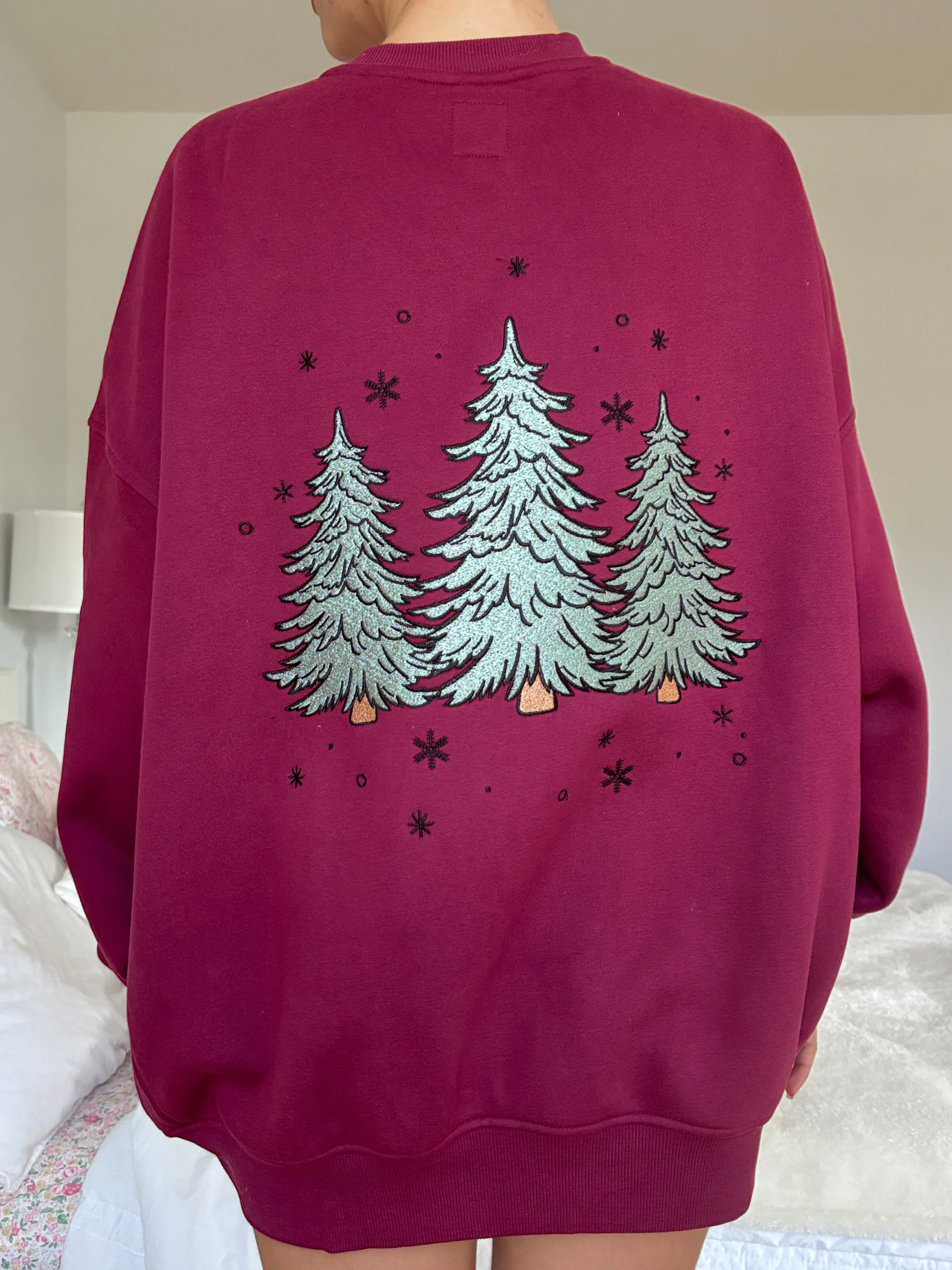 Vintage Red Christmas Tree Embroider Sweatshirt - Image 9