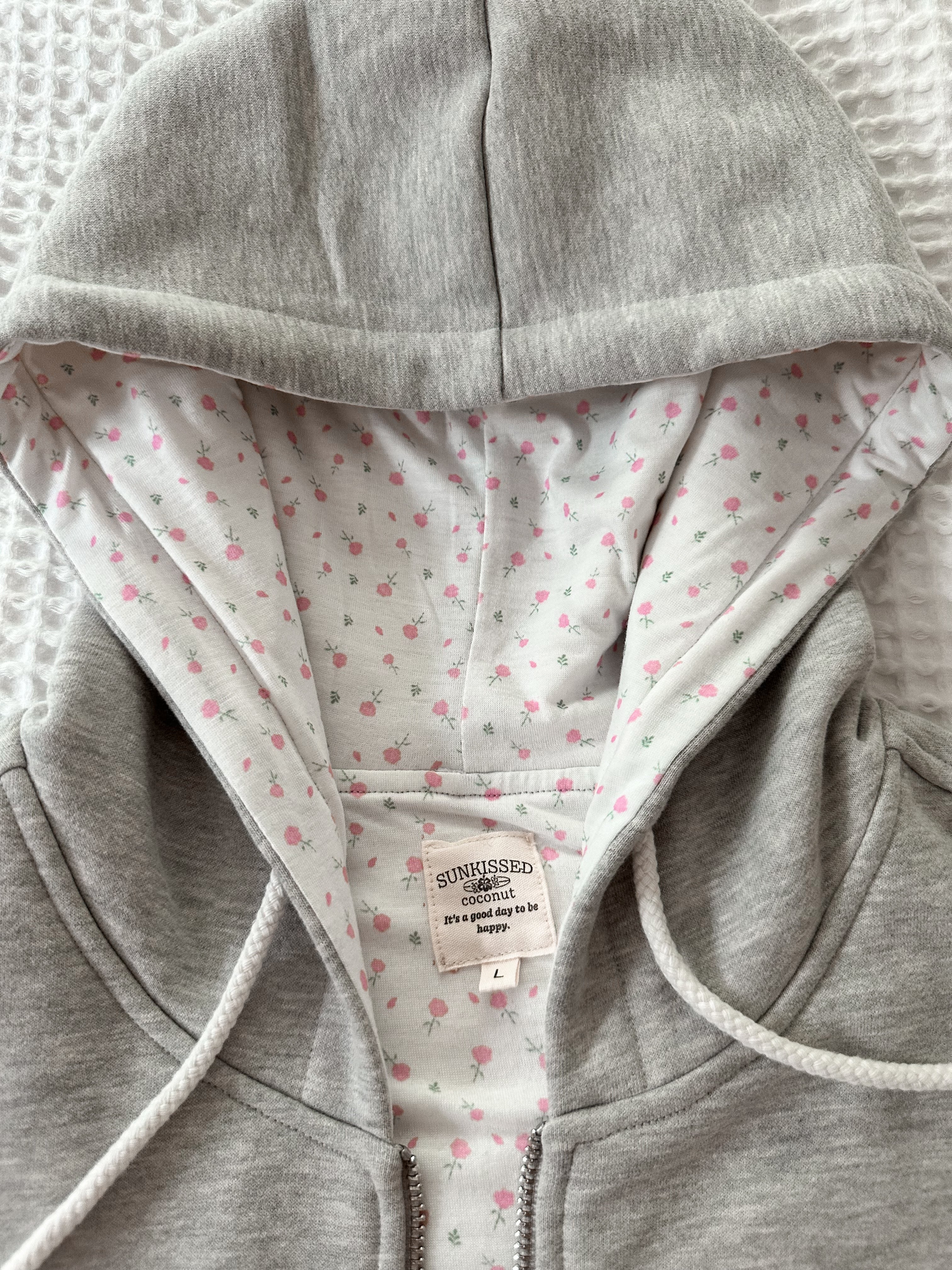 Afternoon Grey Roses Sunkissedcoconut Full Zip Hoodie - Image 3