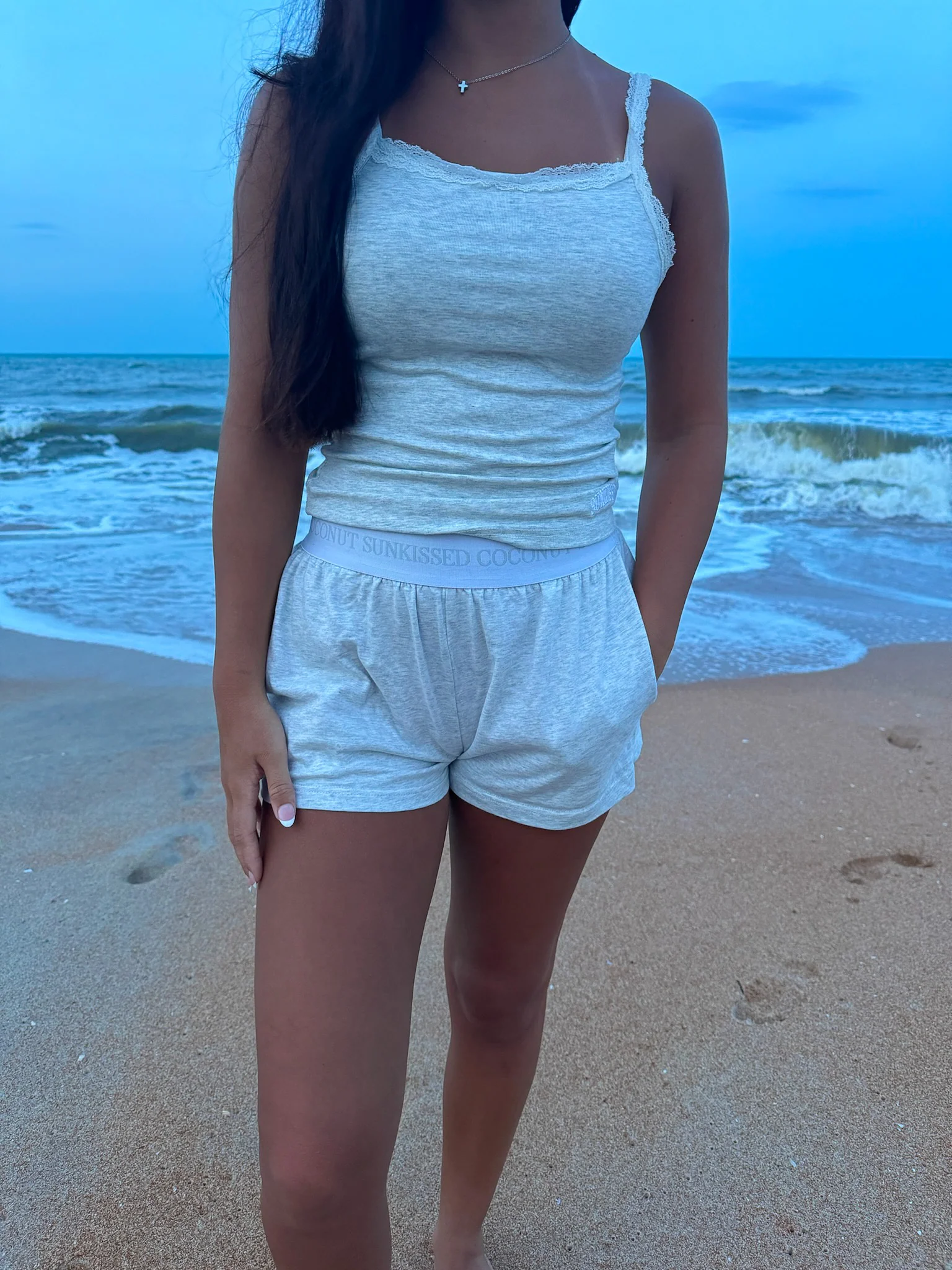 Pearl Grey Basic Watercolor Shorts - Image 5
