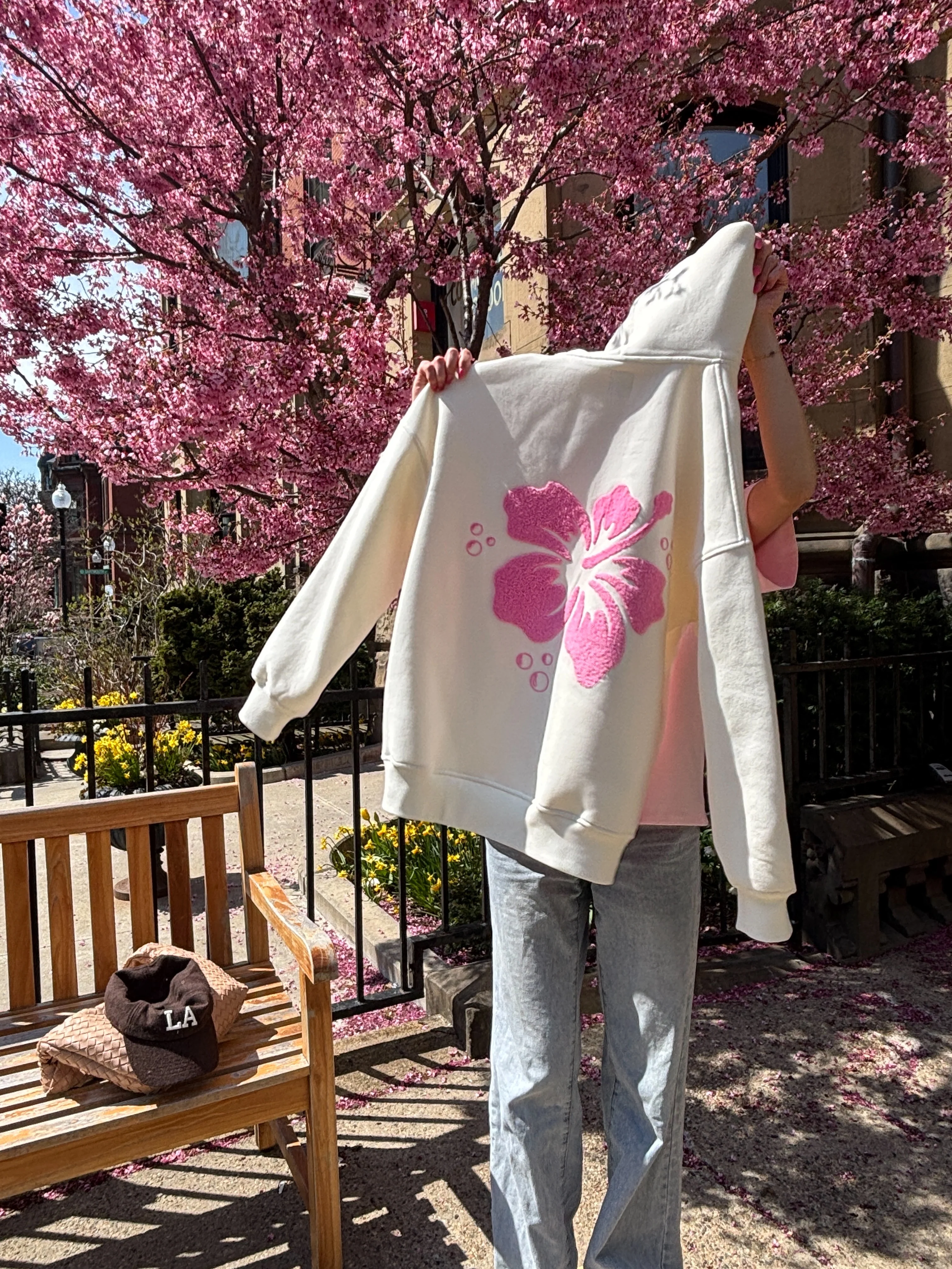 Ivory Hibiscus Flower Hoodie - Image 11
