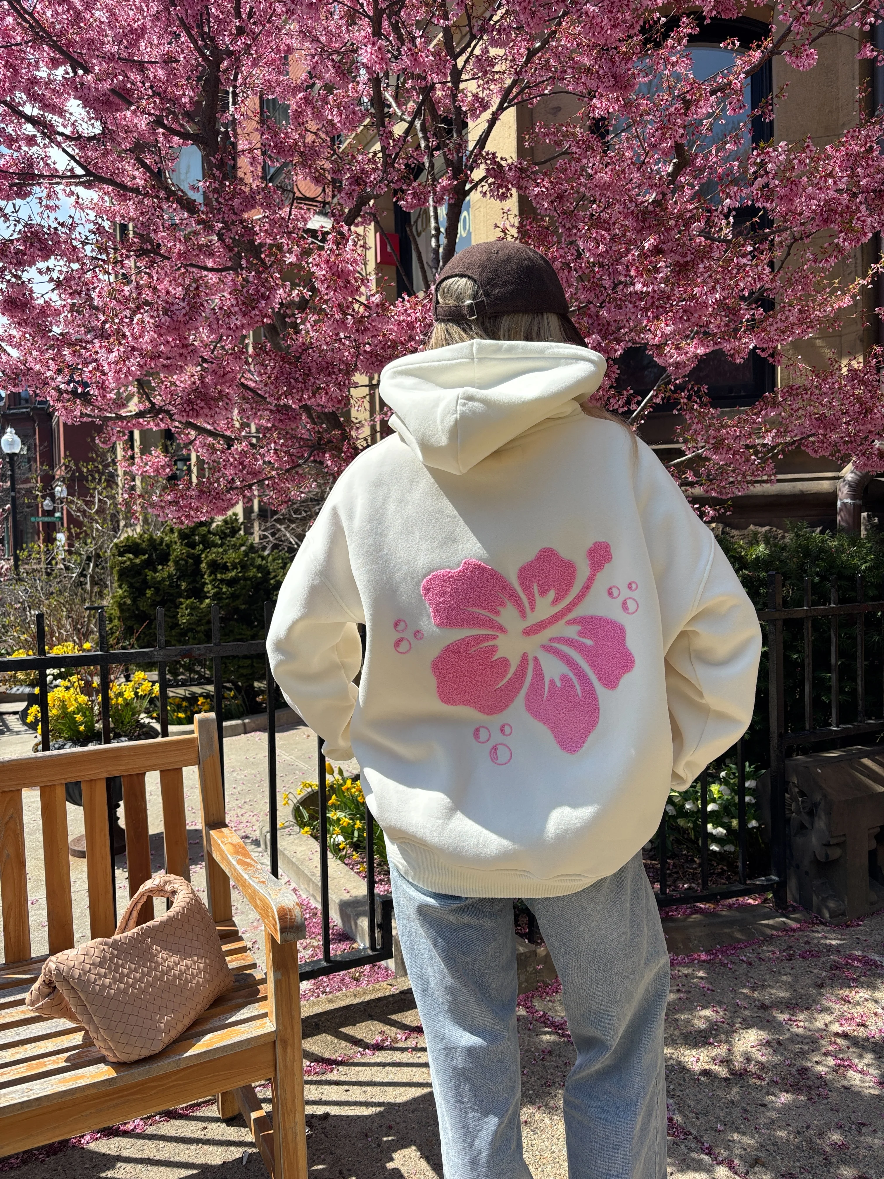 Ivory Hibiscus Flower Hoodie - Image 4