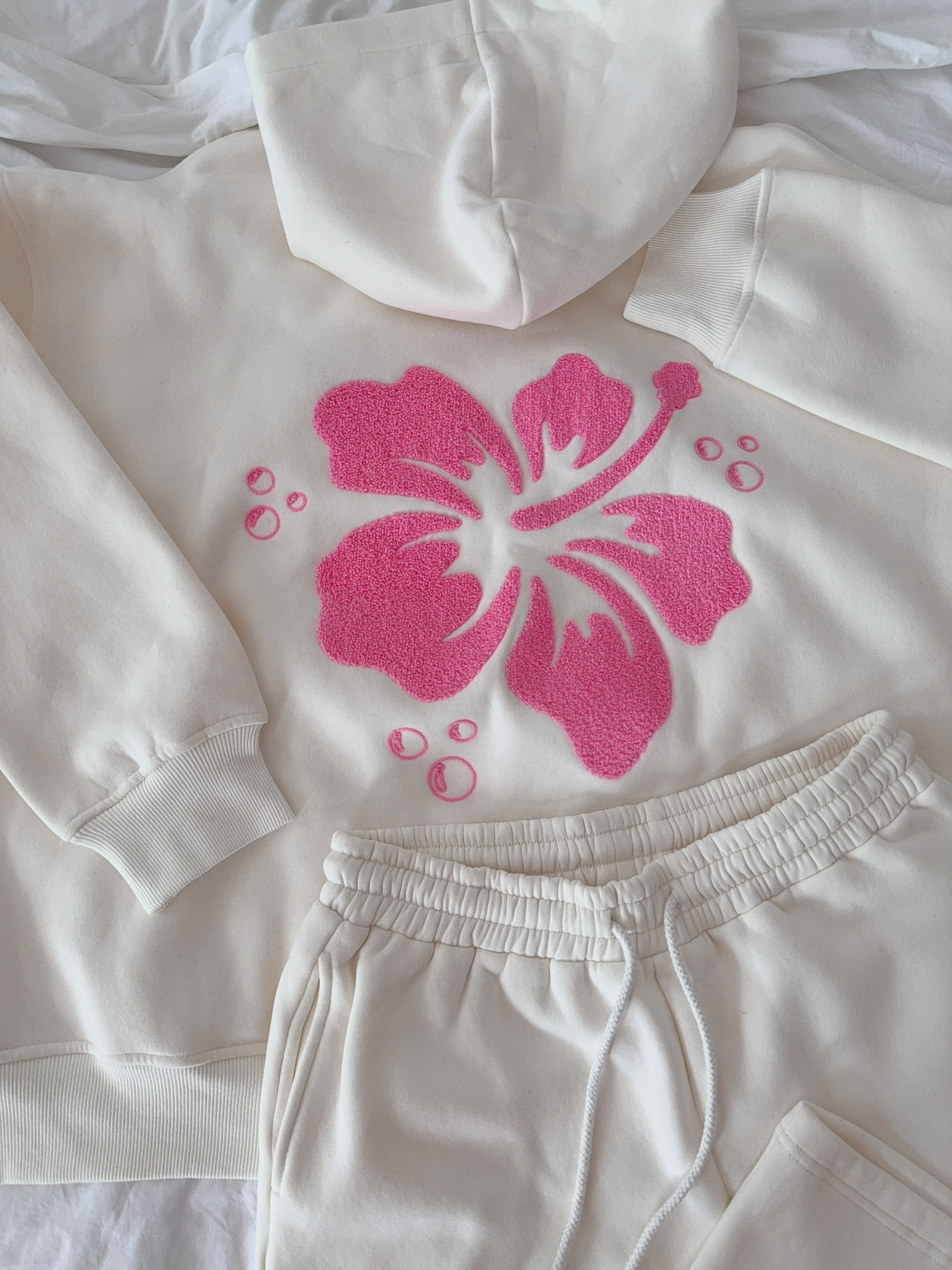 Ivory Hibiscus Flower Hoodie - Image 6