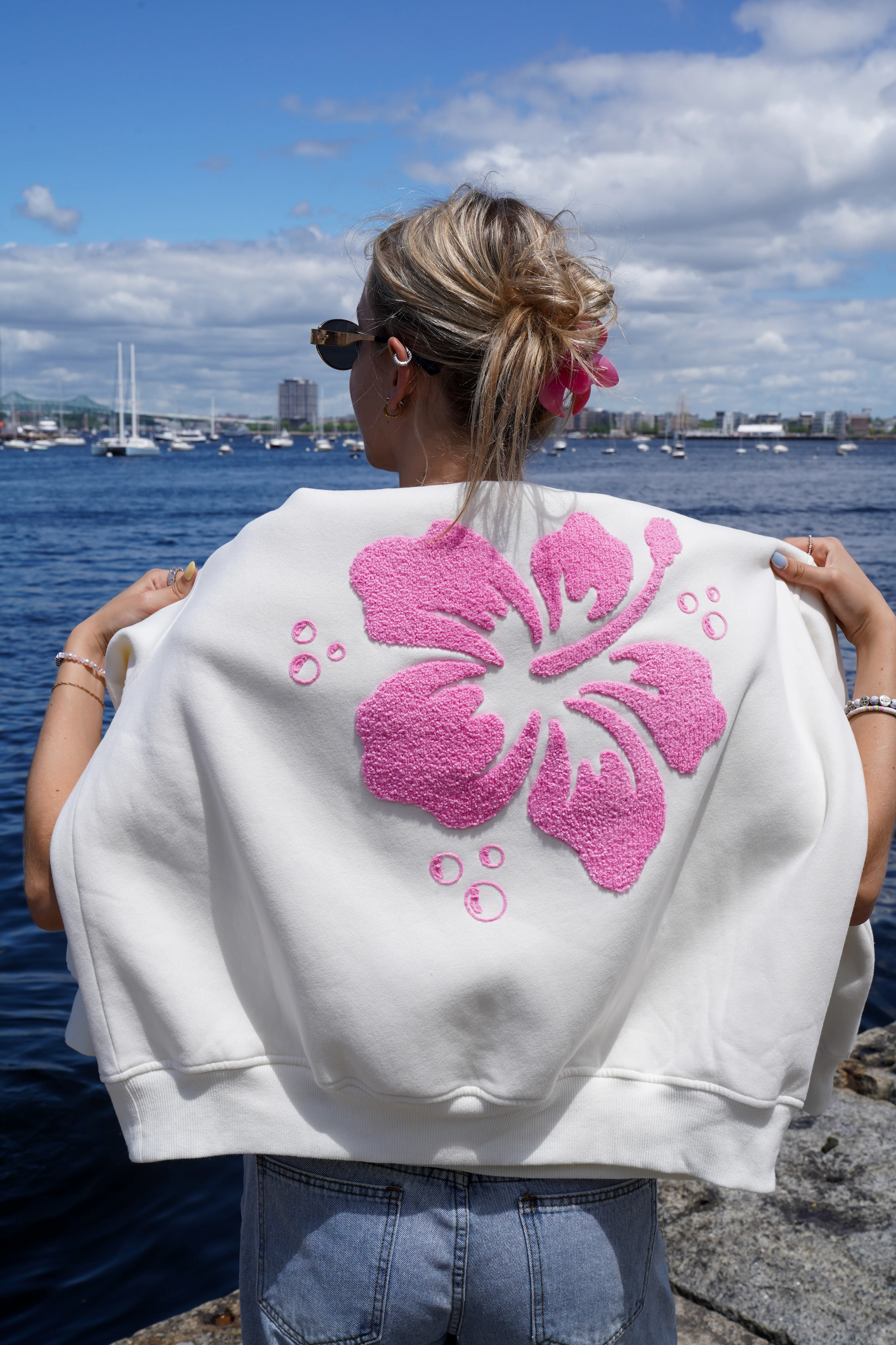 Ivory Hibiscus Flower Sweatshirt - Image 3