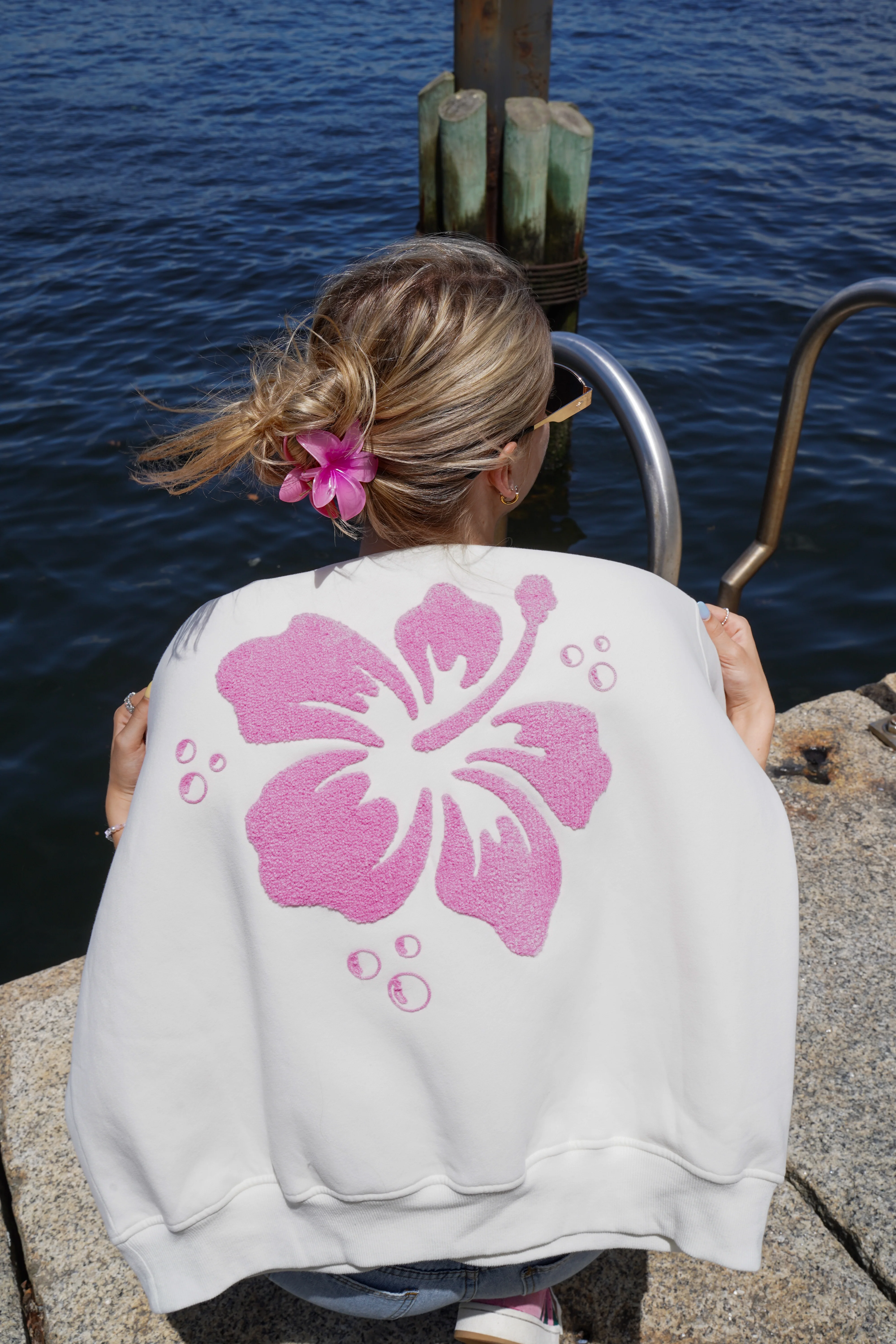 Ivory Hibiscus Flower Sweatshirt - Image 7