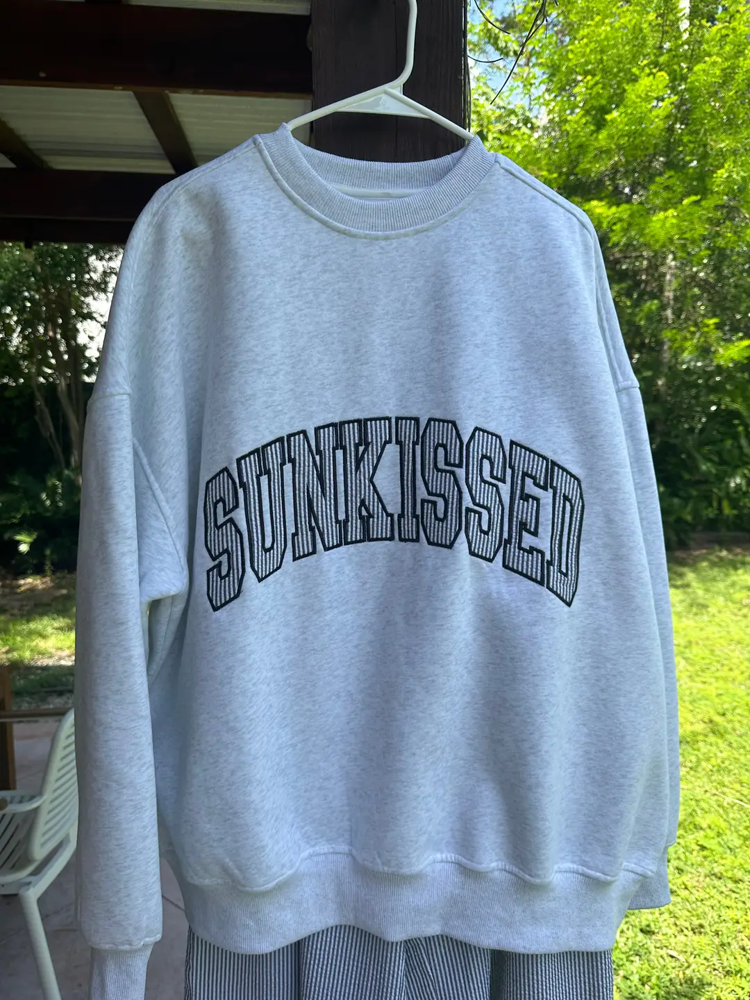 Pearl Grey Seersucker Striped Sunkissed Sweatshirt - Image 2