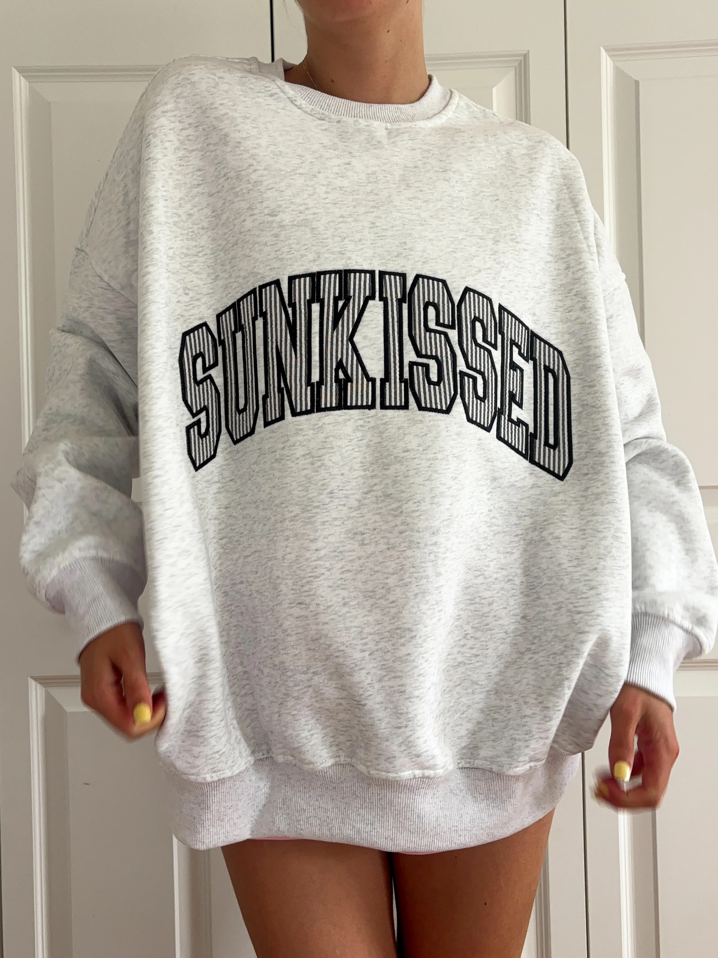 Pearl Grey Seersucker Striped Sunkissed Sweatshirt - Image 3