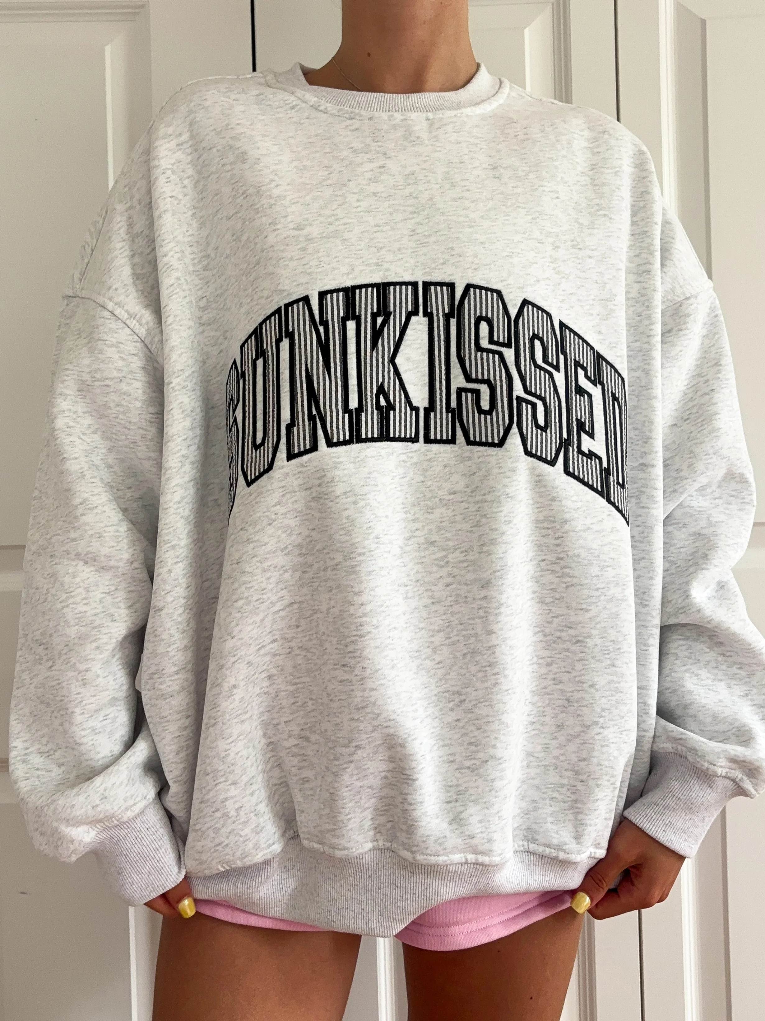Pearl Grey Seersucker Striped Sunkissed Sweatshirt - Image 4