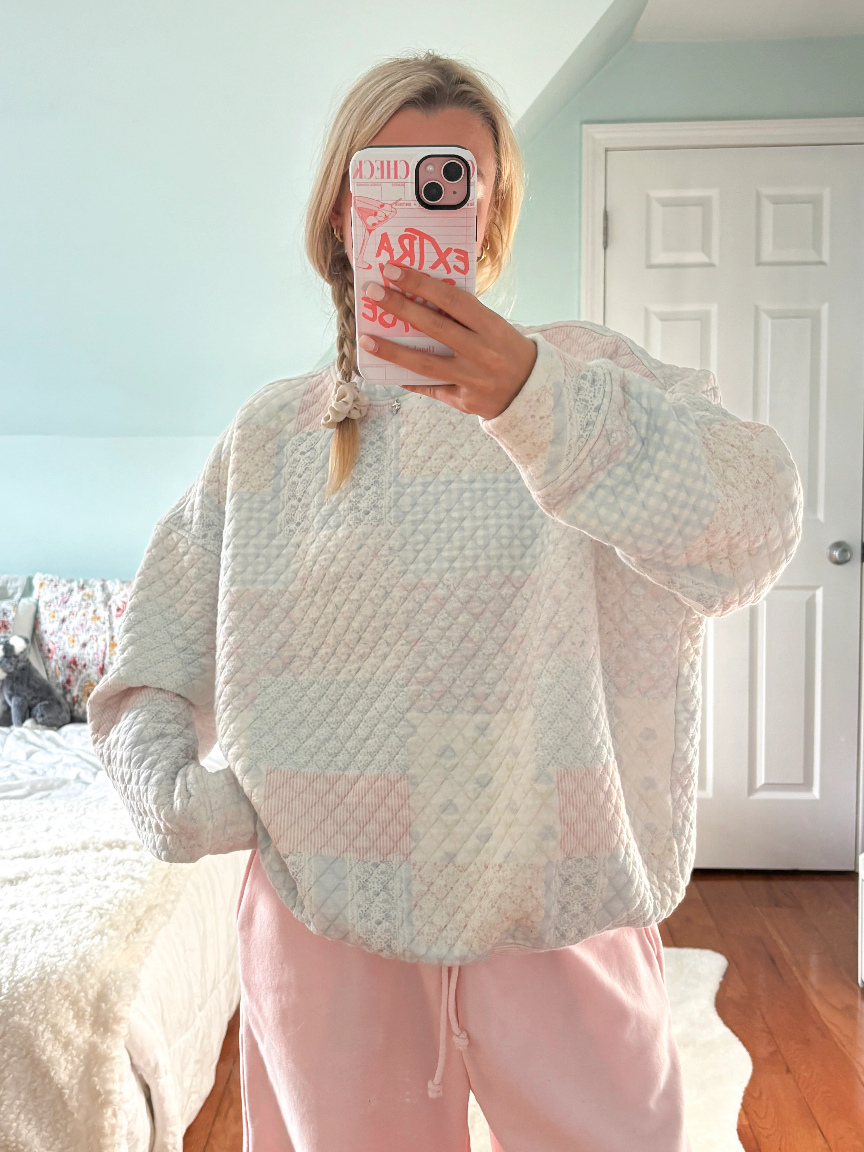 Shades Of Blue Quilted Pastel Mockneck Sweatshirt - Image 4