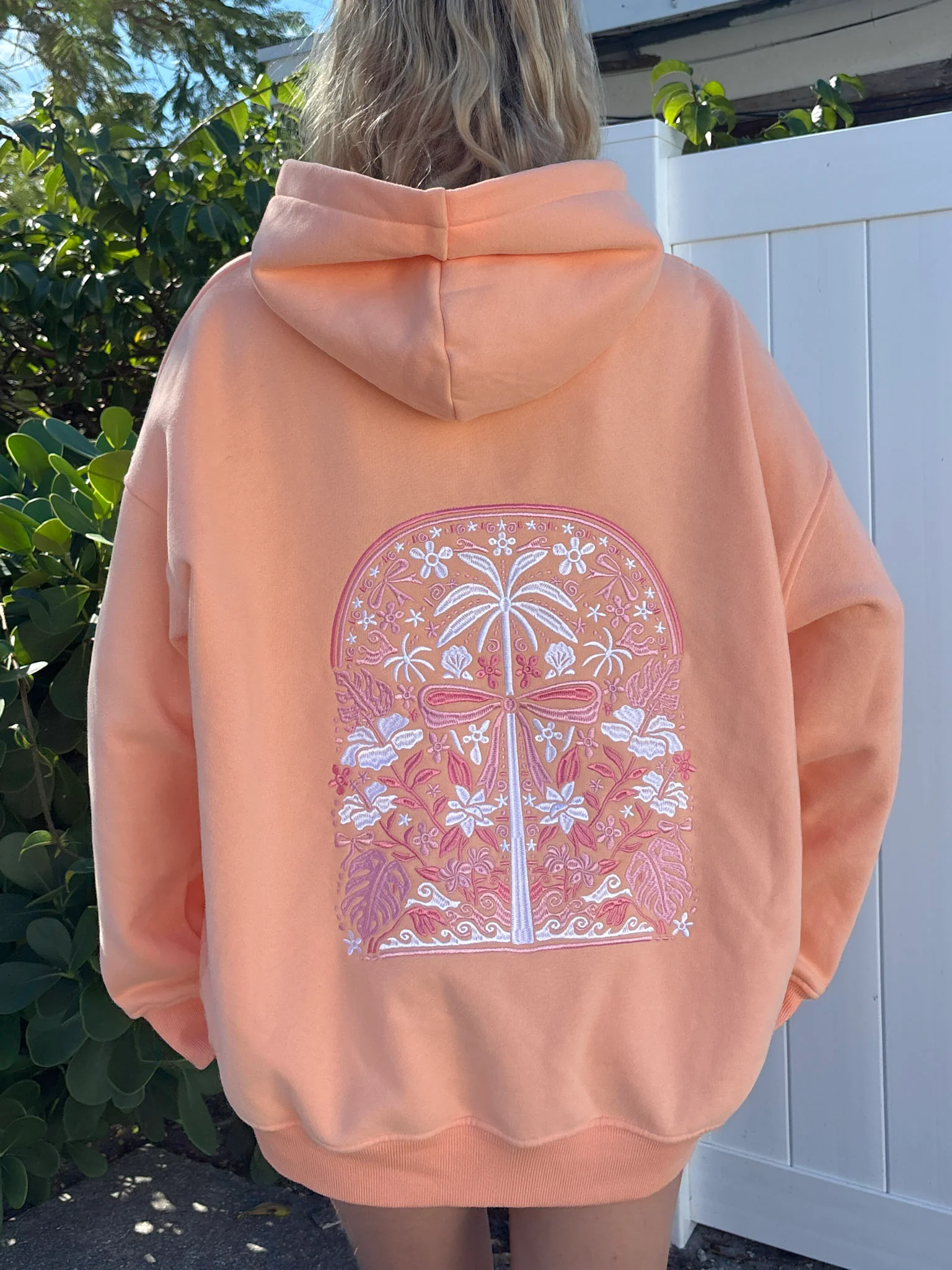 Sherbet Orange Tropical Palms Hoodie - Image 3