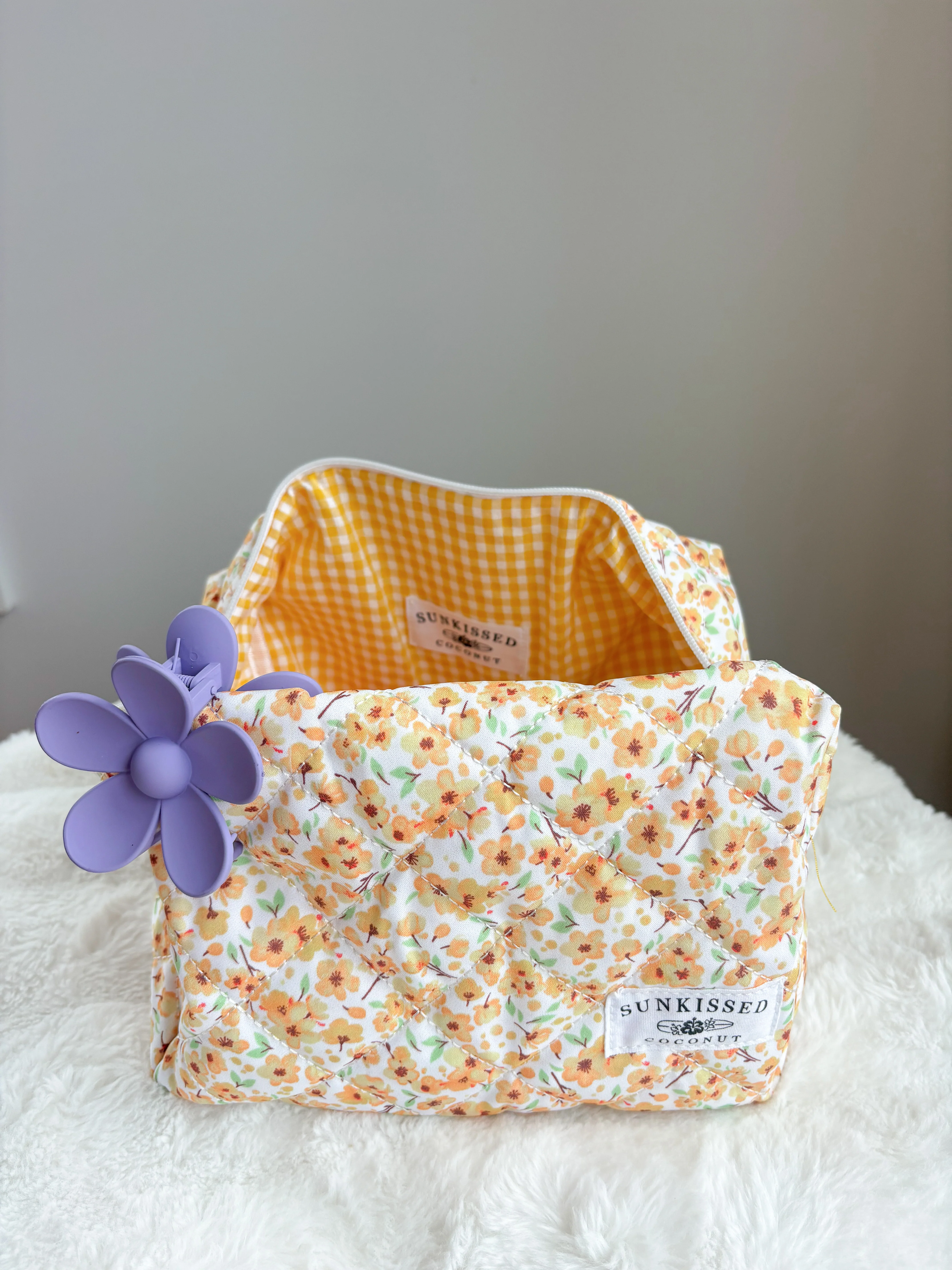 Small Yellow Flower Quilted Handmade Travel Bag - Image 2