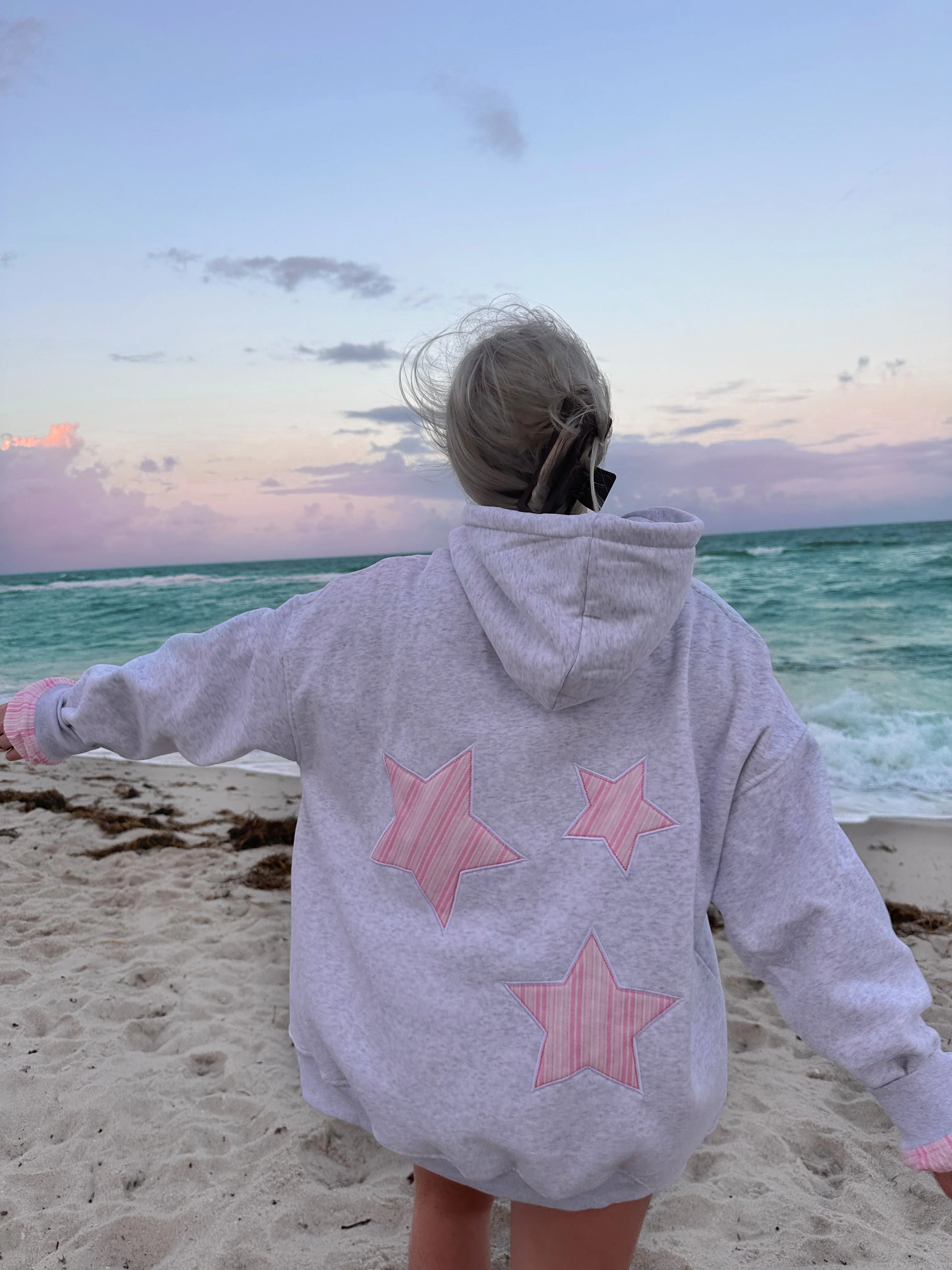 Pearl Grey Star Lux Striped Hoodie - Image 2