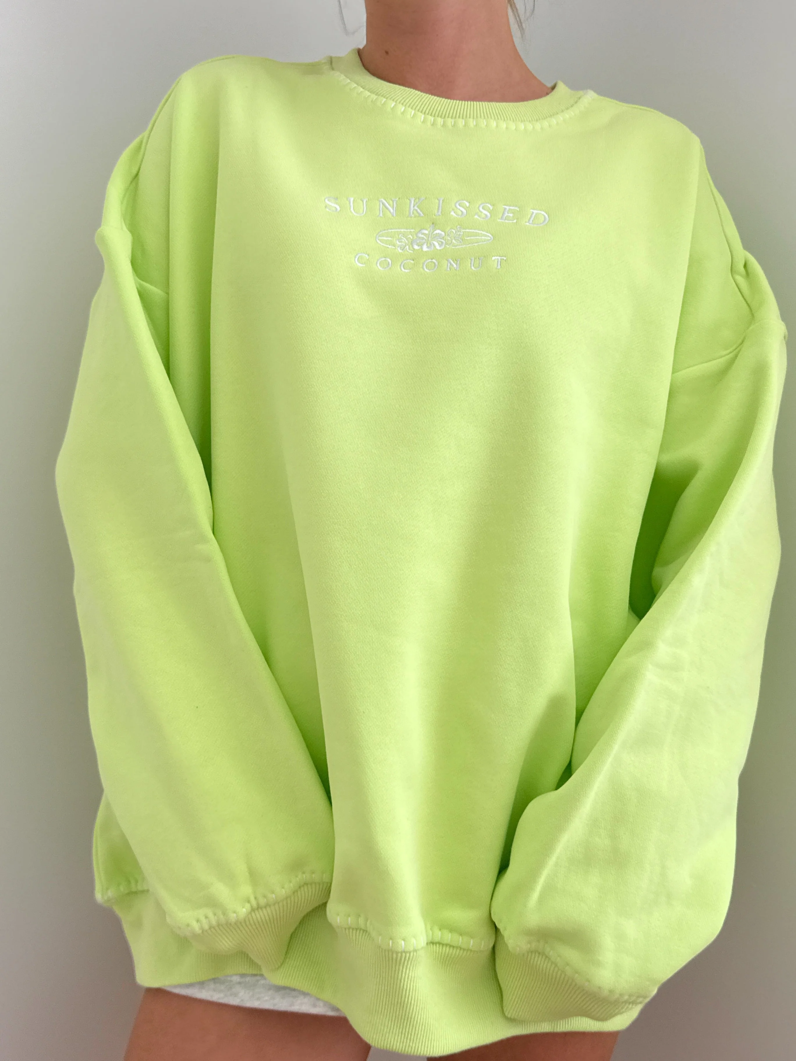 Stitched Sunkissedcoconut Embroidered Oversized Crewneck Sweatshirt 100% Cotton - Image 3