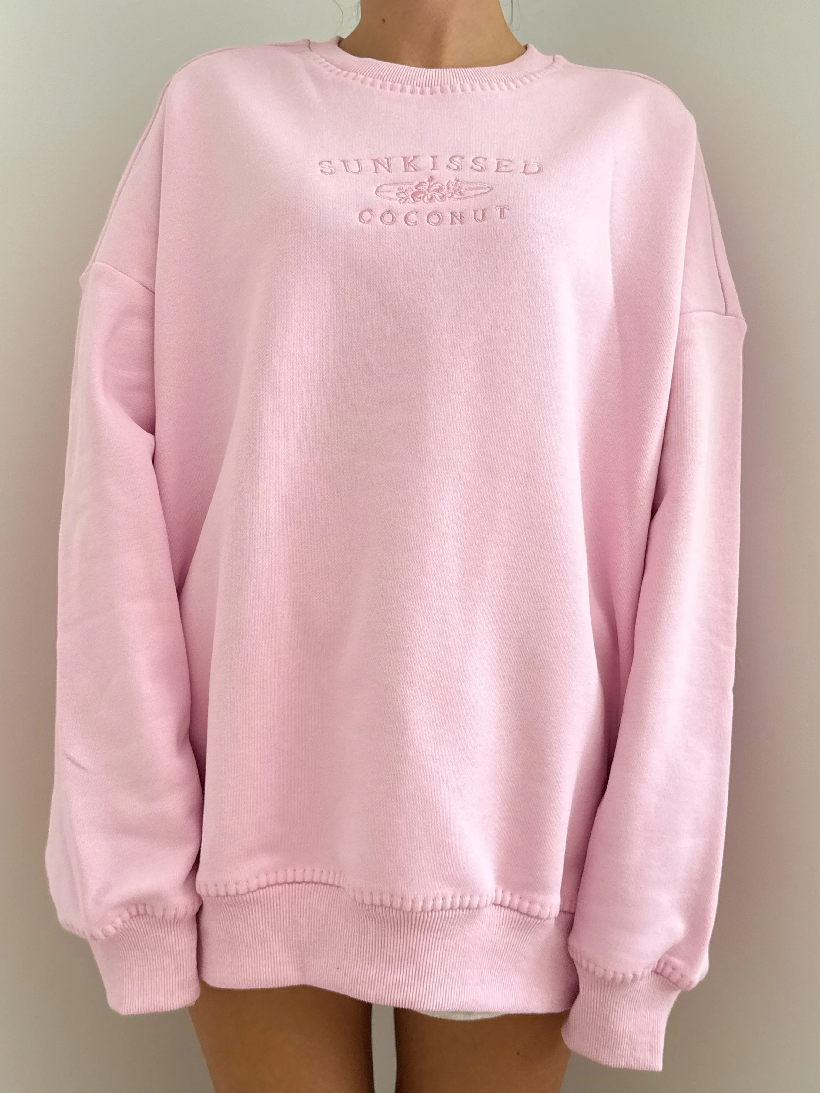 Stitched Sunkissedcoconut Embroidered Oversized Crewneck Sweatshirt 100% Cotton - Image 4