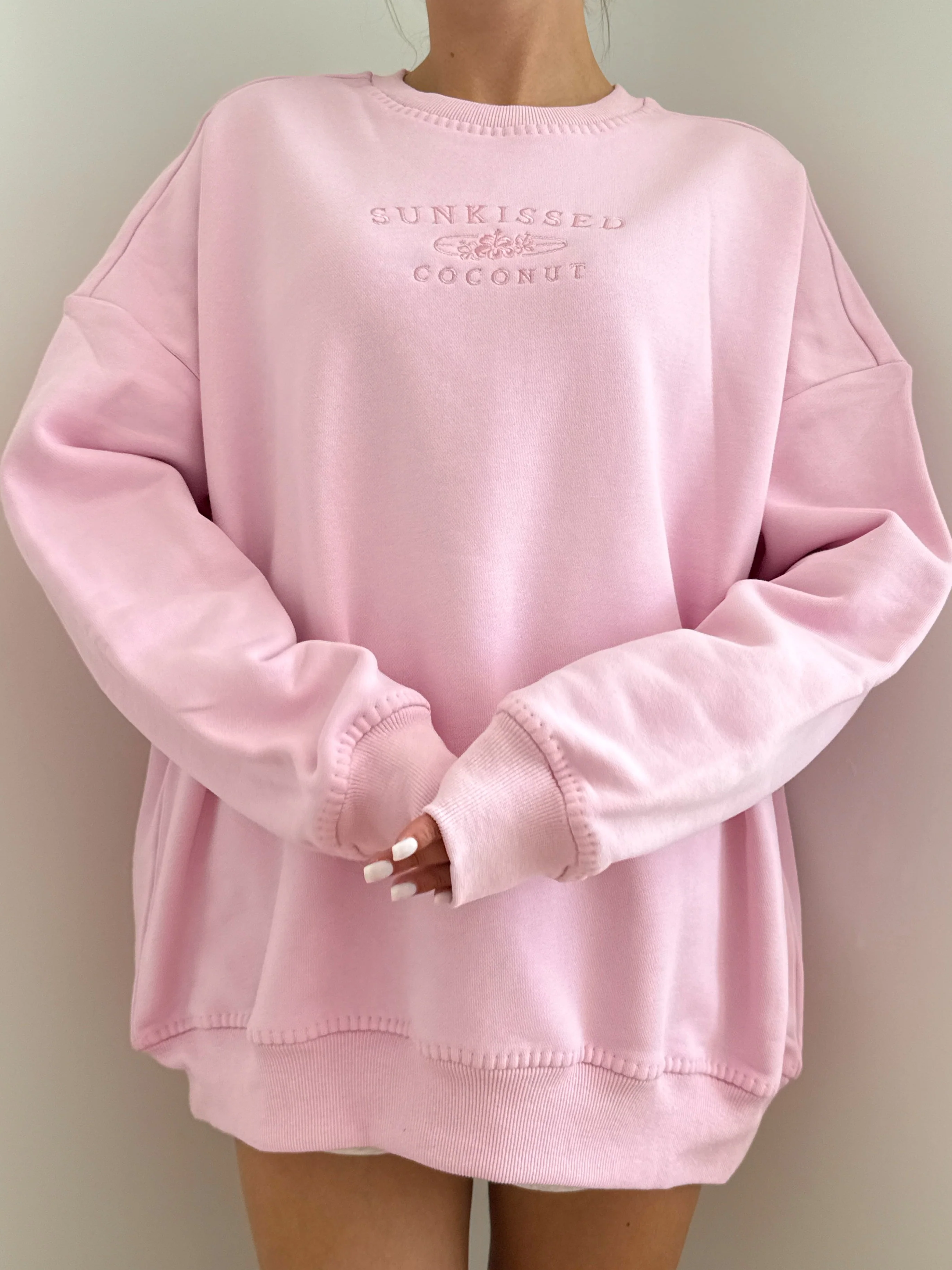 Stitched Sunkissedcoconut Embroidered Oversized Crewneck Sweatshirt 100% Cotton - Image 5