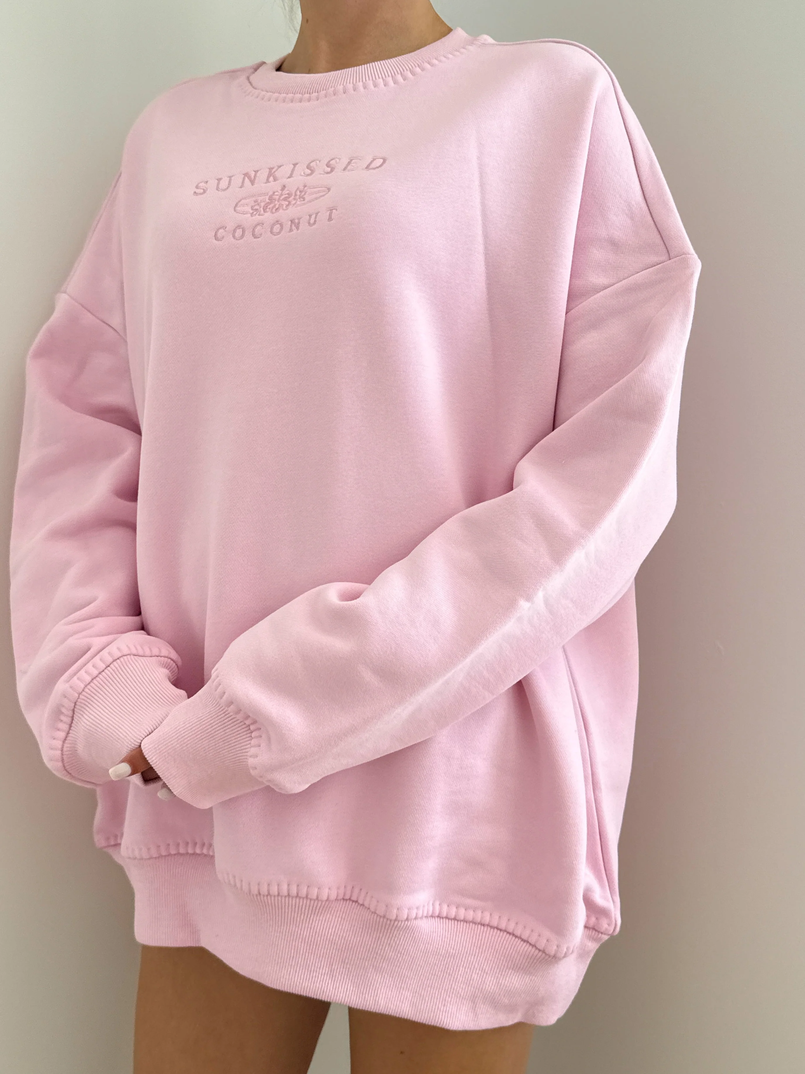 Stitched Sunkissedcoconut Embroidered Oversized Crewneck Sweatshirt 100% Cotton - Image 6