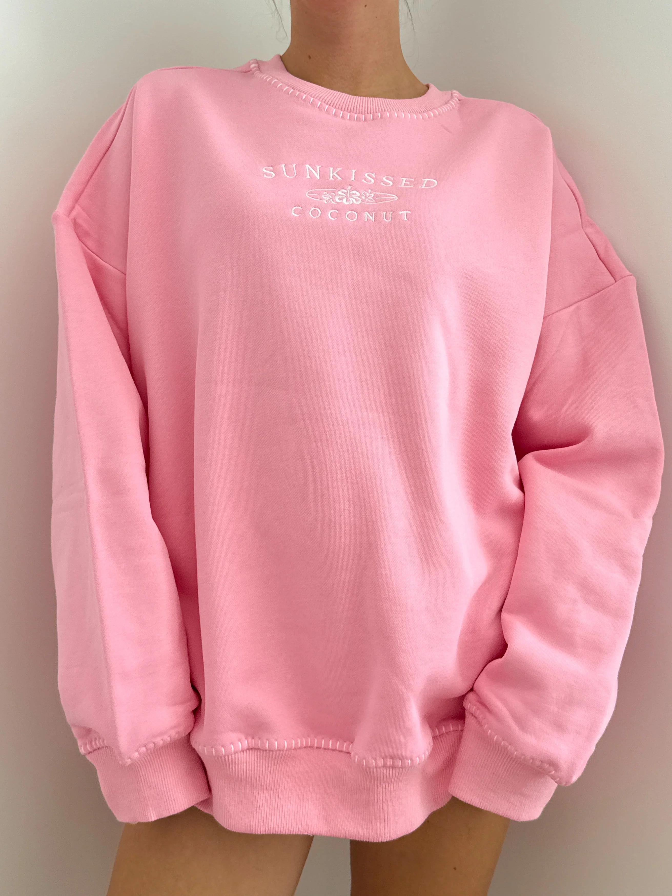 Stitched Sunkissedcoconut Embroidered Oversized Crewneck Sweatshirt 100% Cotton - Image 7