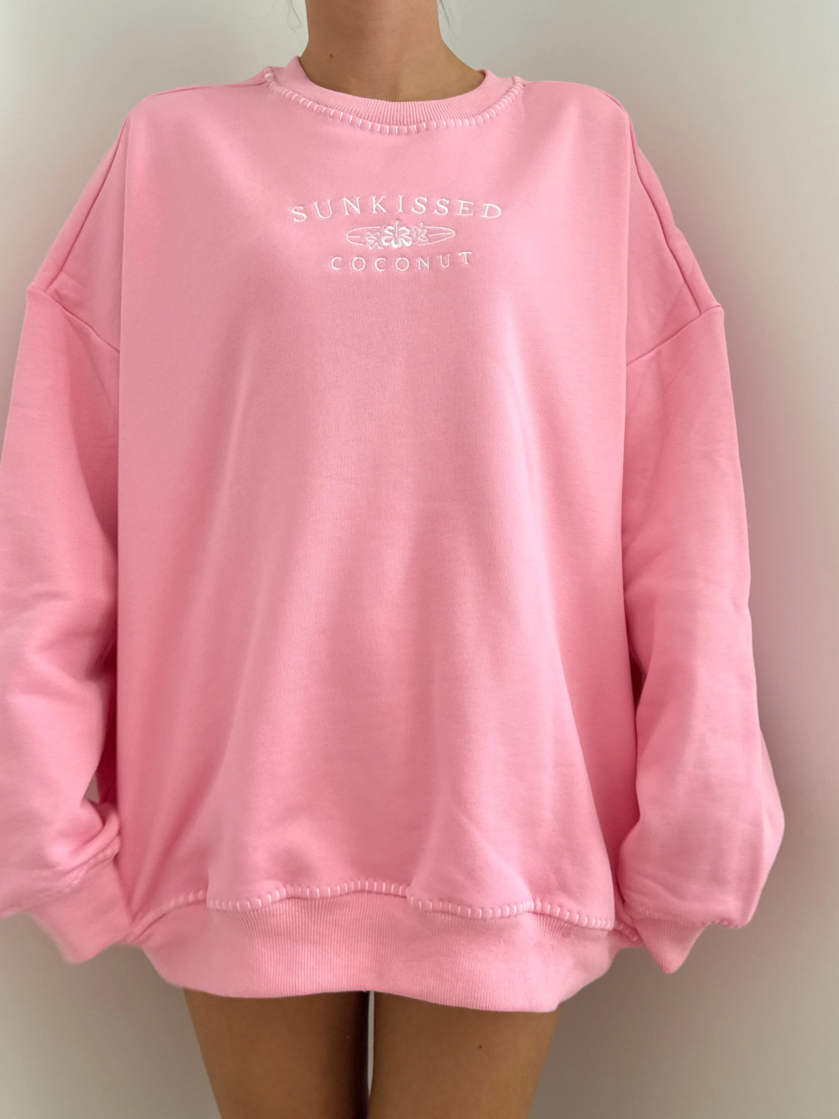 Stitched Sunkissedcoconut Embroidered Oversized Crewneck Sweatshirt 100% Cotton - Image 8