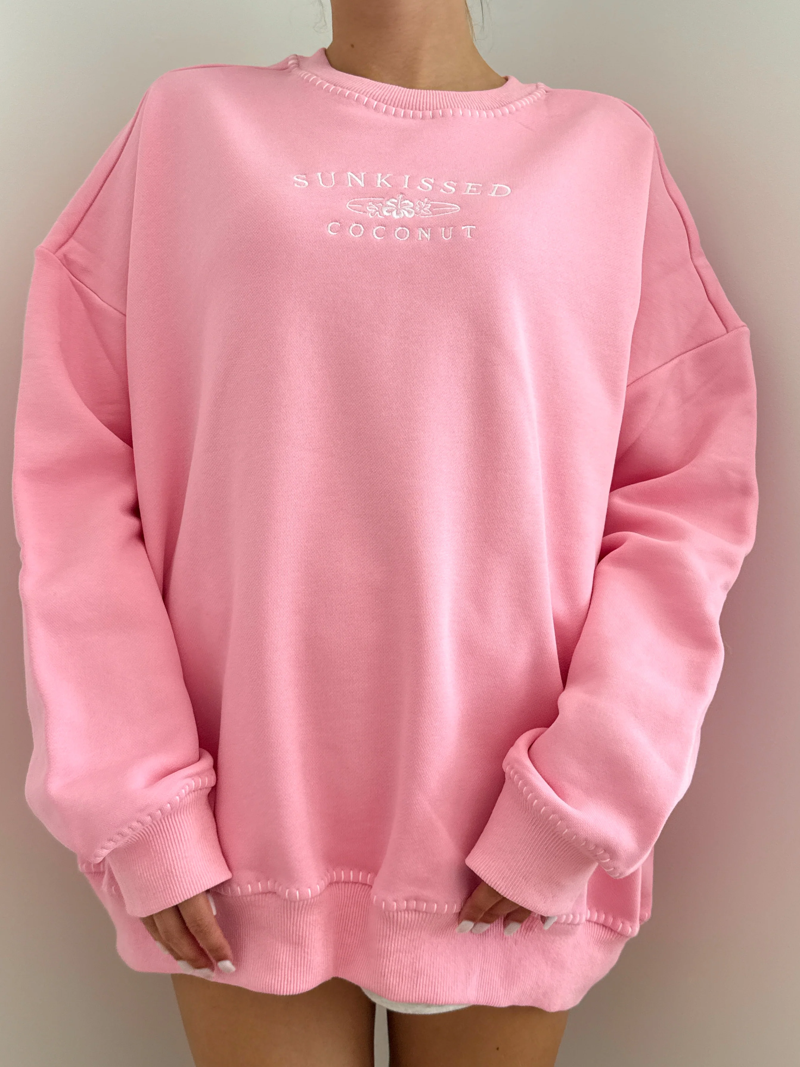Stitched Sunkissedcoconut Embroidered Oversized Crewneck Sweatshirt 100% Cotton - Image 9
