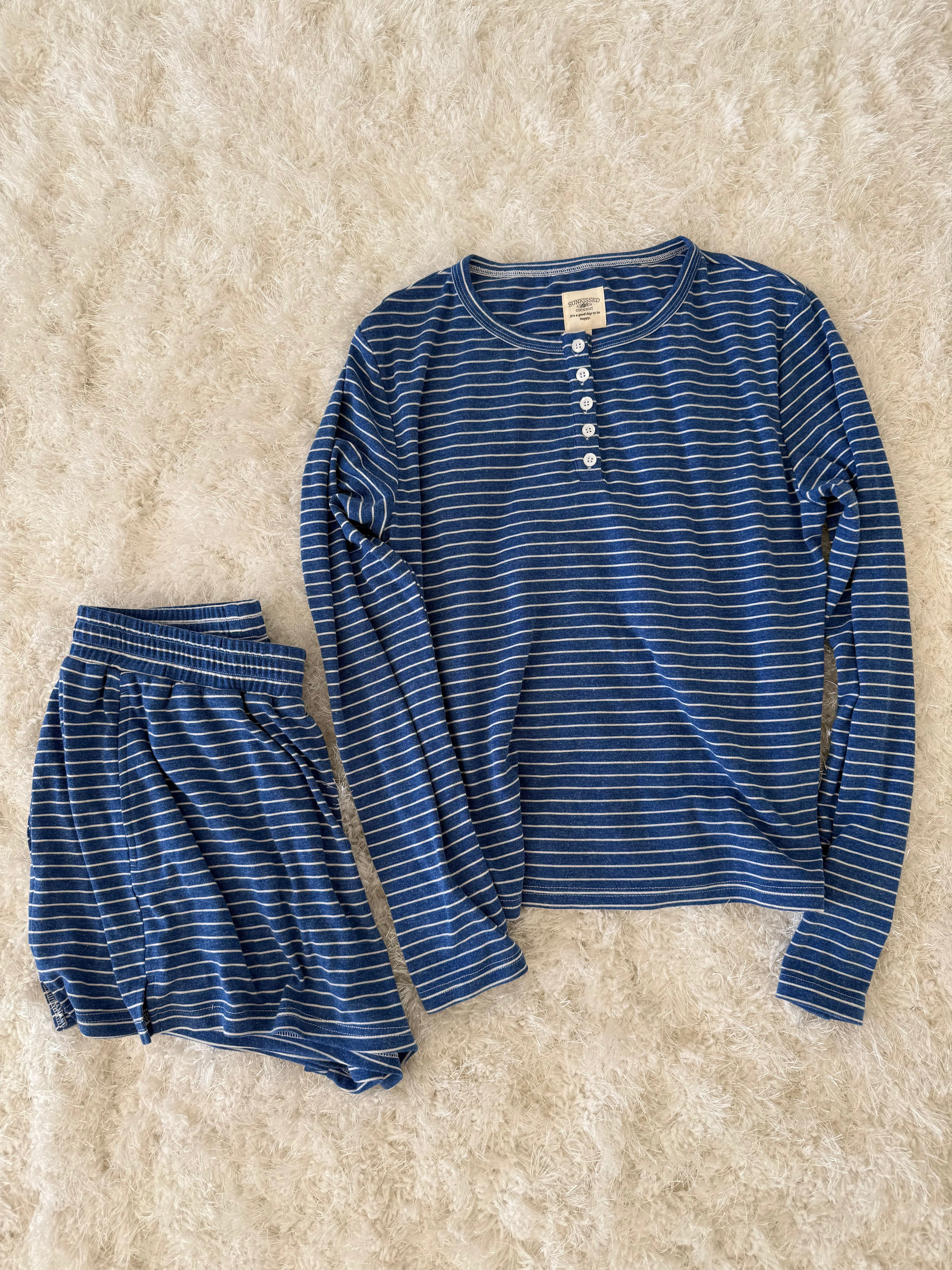 Striped Soft Button Loungewear Long Sleeve Top - Image 9