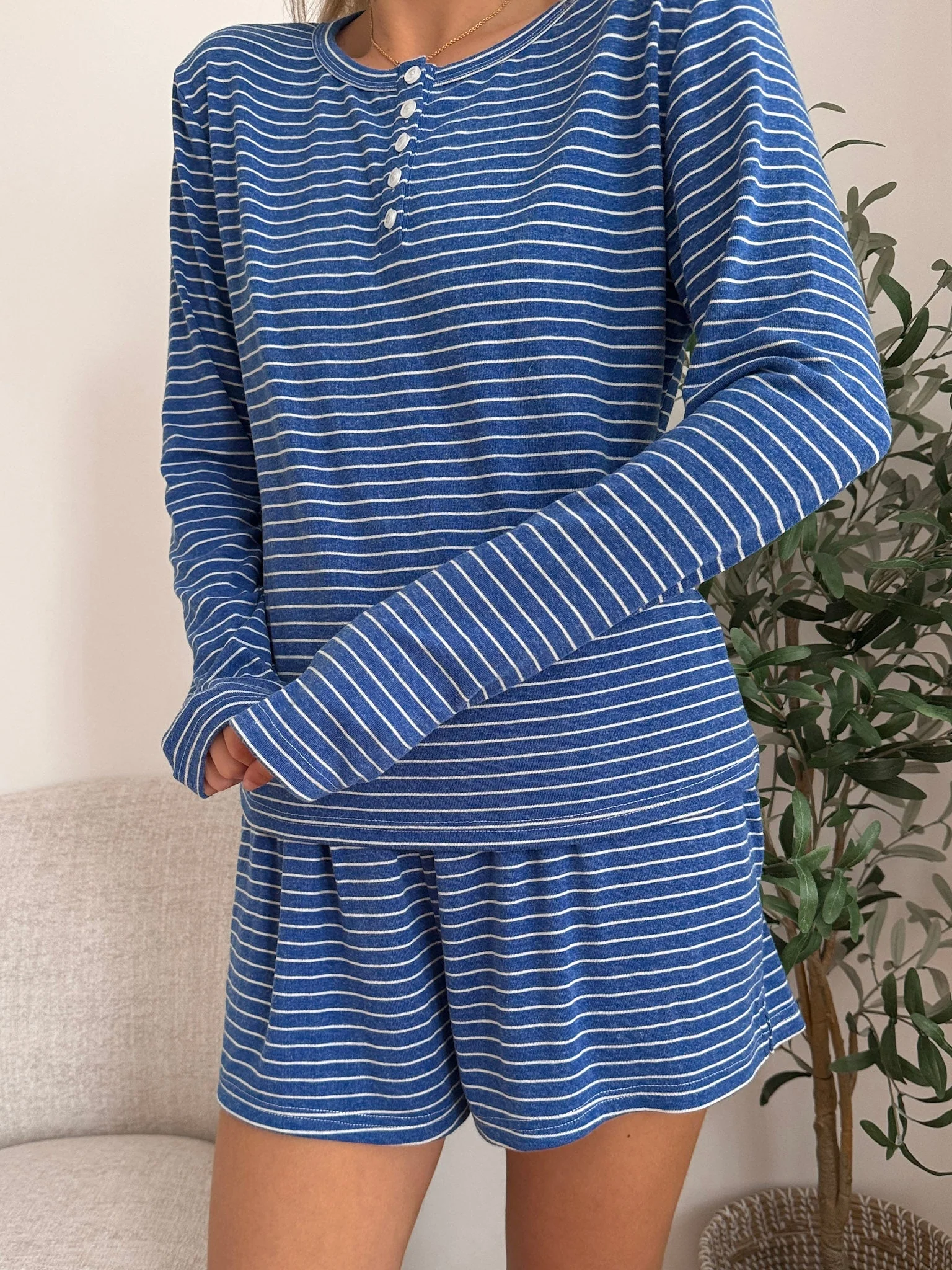Striped Soft Button Loungewear Shorts - Image 3