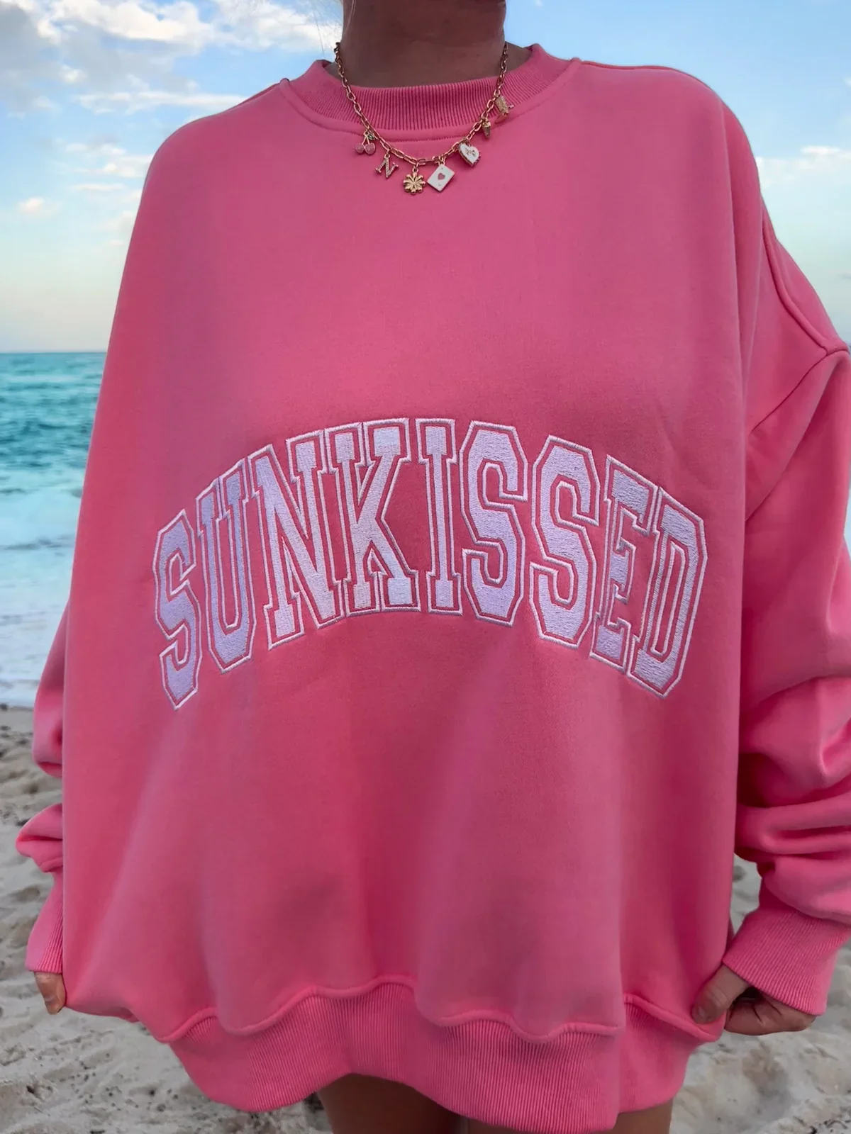 Sunkissed Collegiate Embroider Oversized Crewneck Sweatshirt - Image 3