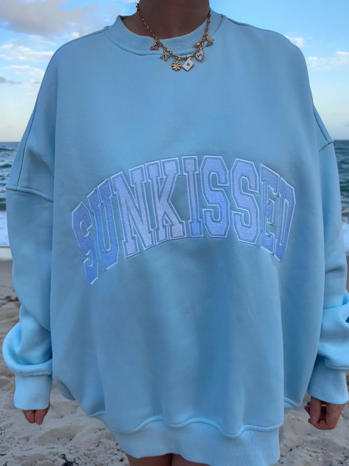 Sunkissed Collegiate Embroider Oversized Crewneck Sweatshirt - Image 9