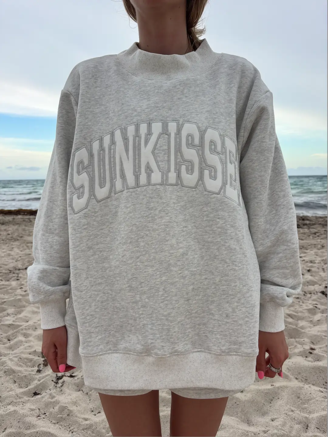 Sunkissed Collegiate Embroider Oversized Mockneck Sweatshirt 100% Cotton - Image 15