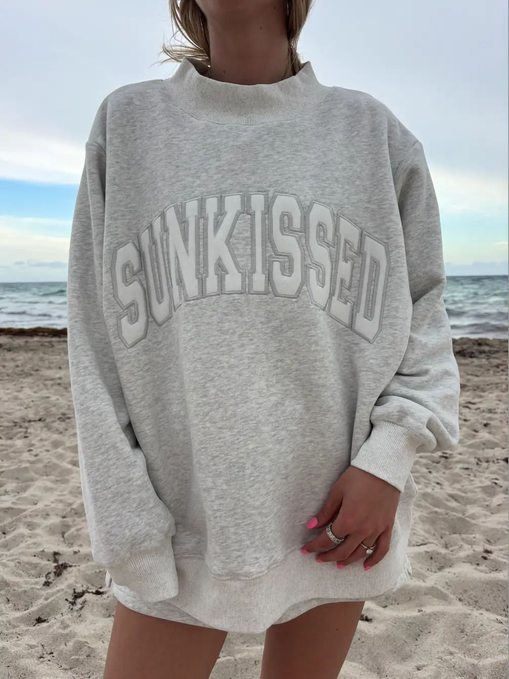 Sunkissed Collegiate Embroider Oversized Mockneck Sweatshirt 100% Cotton - Image 16