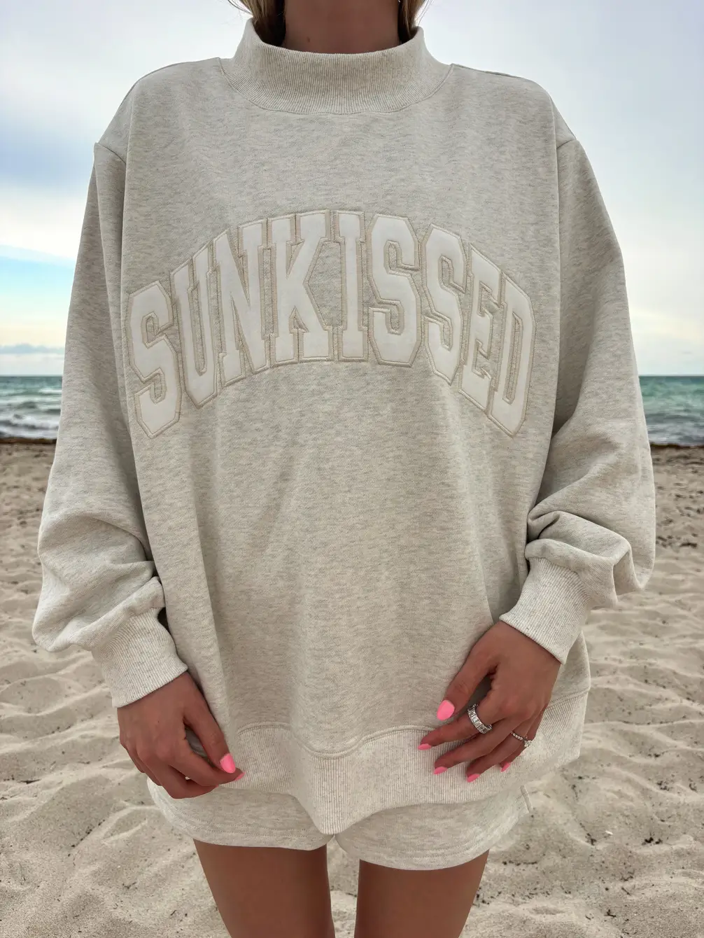 Sunkissed Collegiate Embroider Oversized Mockneck Sweatshirt 100% Cotton - Image 18