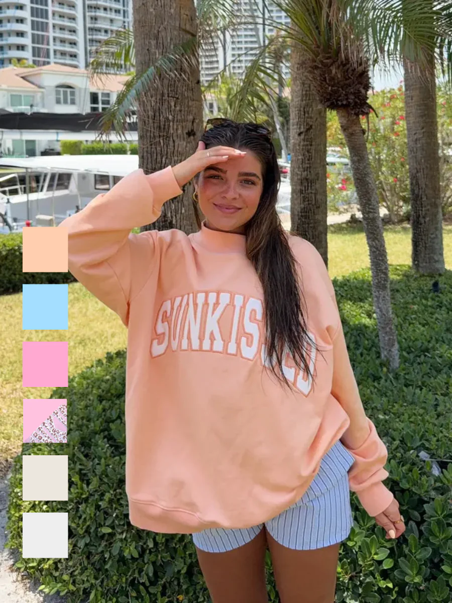 Sunkissed Collegiate Embroider Oversized Mockneck Sweatshirt 100% Cotton - Image 2