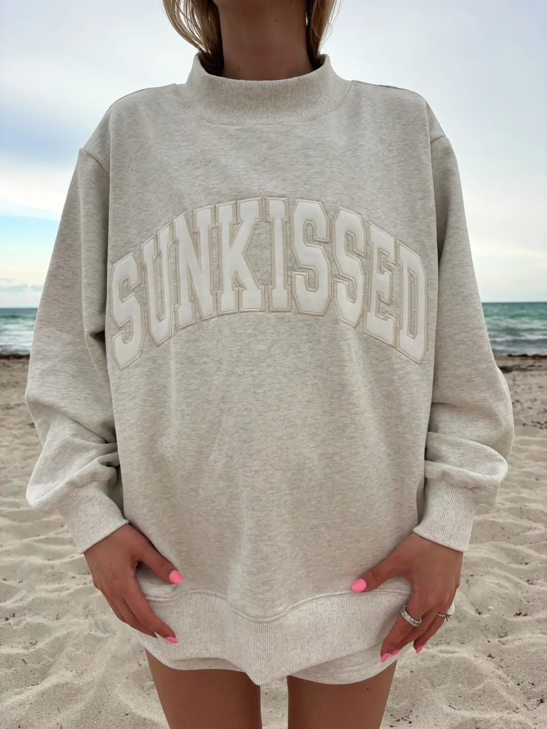 Sunkissed Collegiate Embroider Oversized Mockneck Sweatshirt 100% Cotton - Image 20