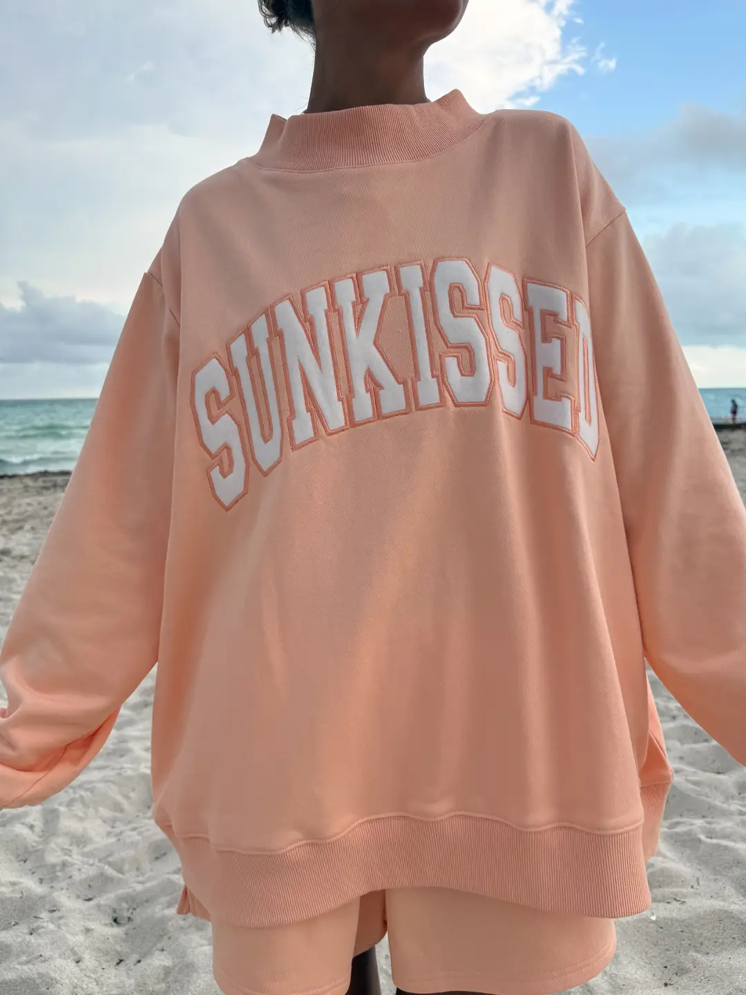 Sunkissed Collegiate Embroider Oversized Mockneck Sweatshirt 100% Cotton - Image 3