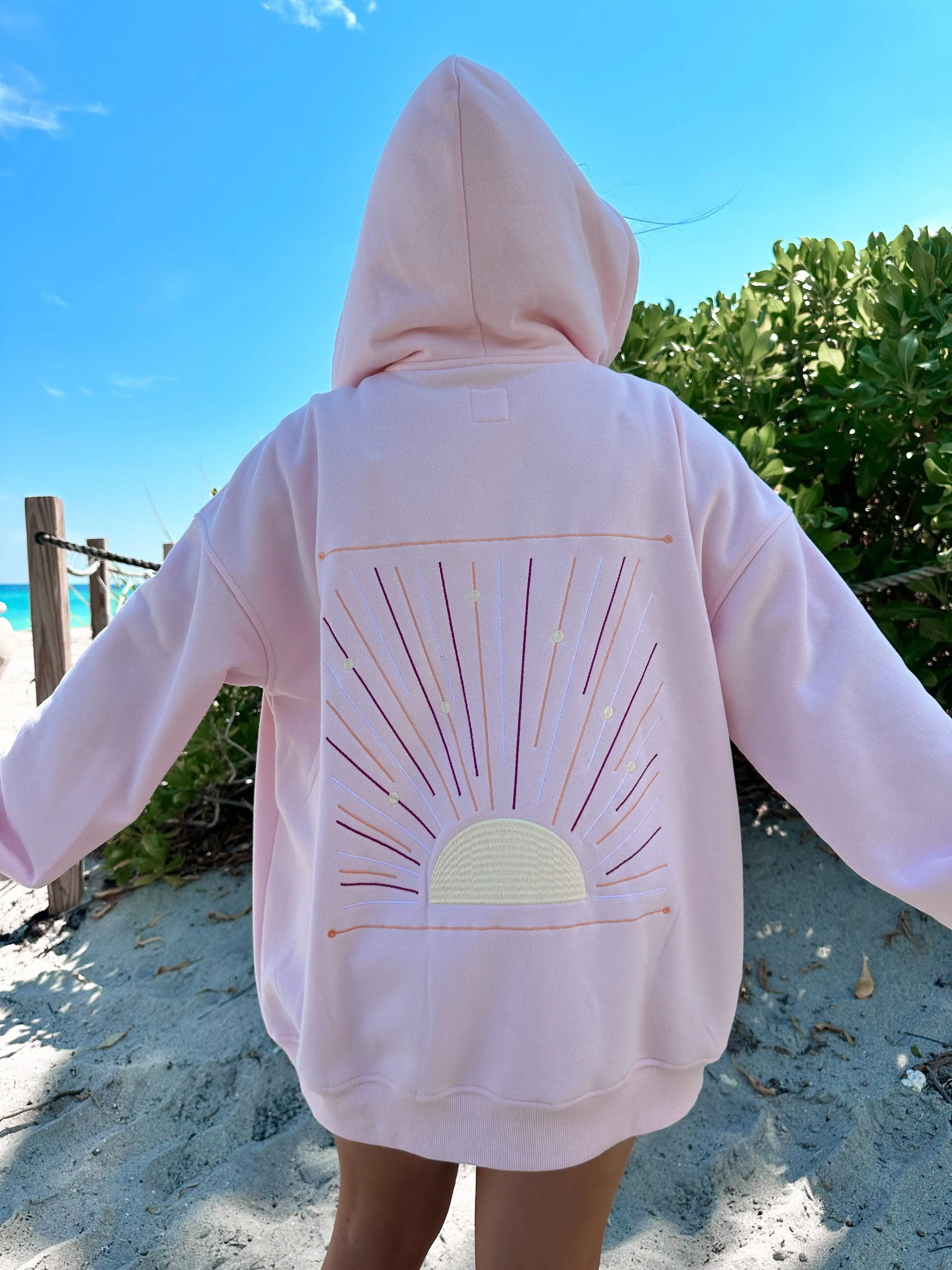 Light Pink Sunset Rays Embroider Hoodie - Image 5