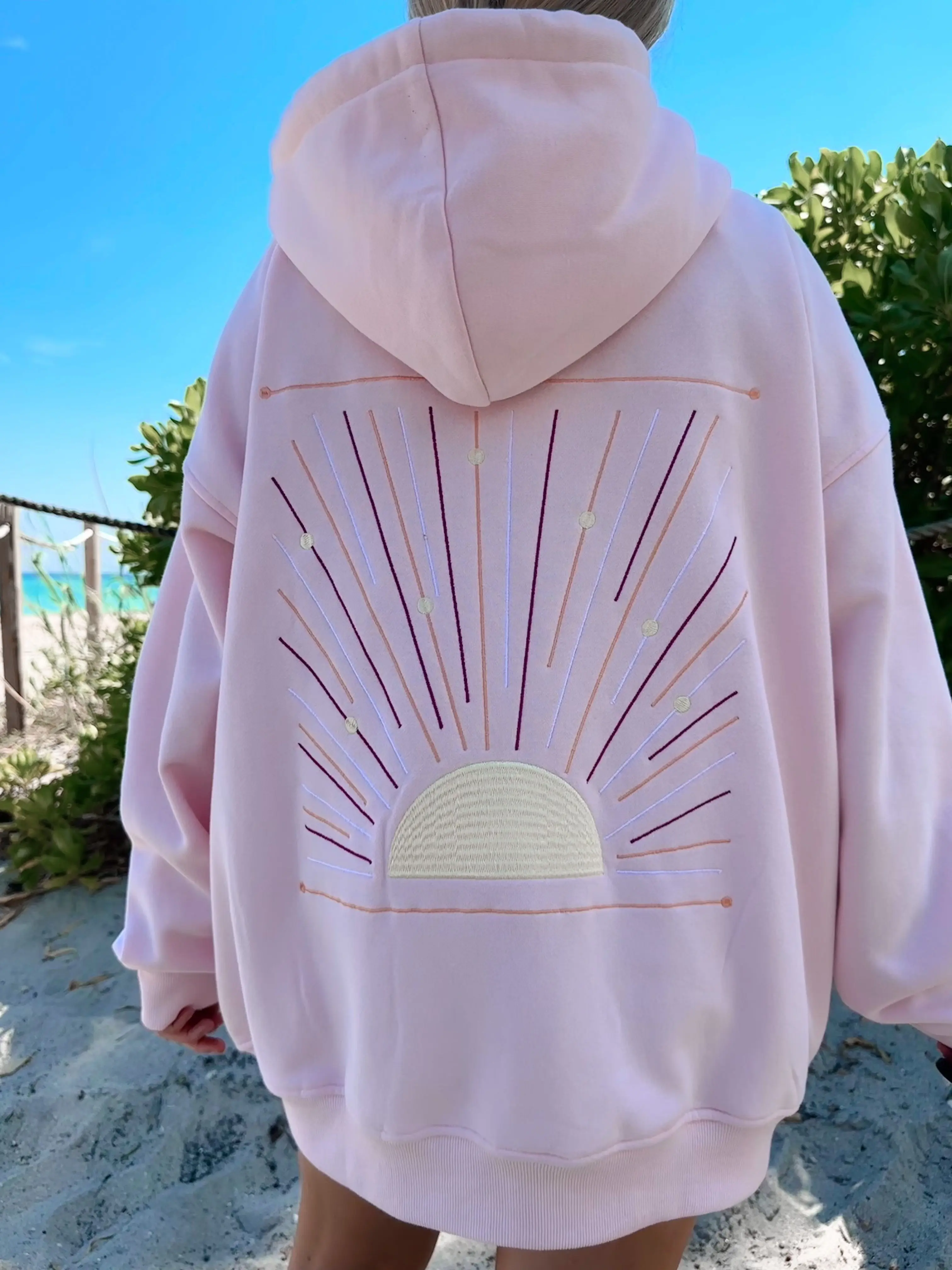 Light Pink Sunset Rays Embroider Hoodie - Image 7