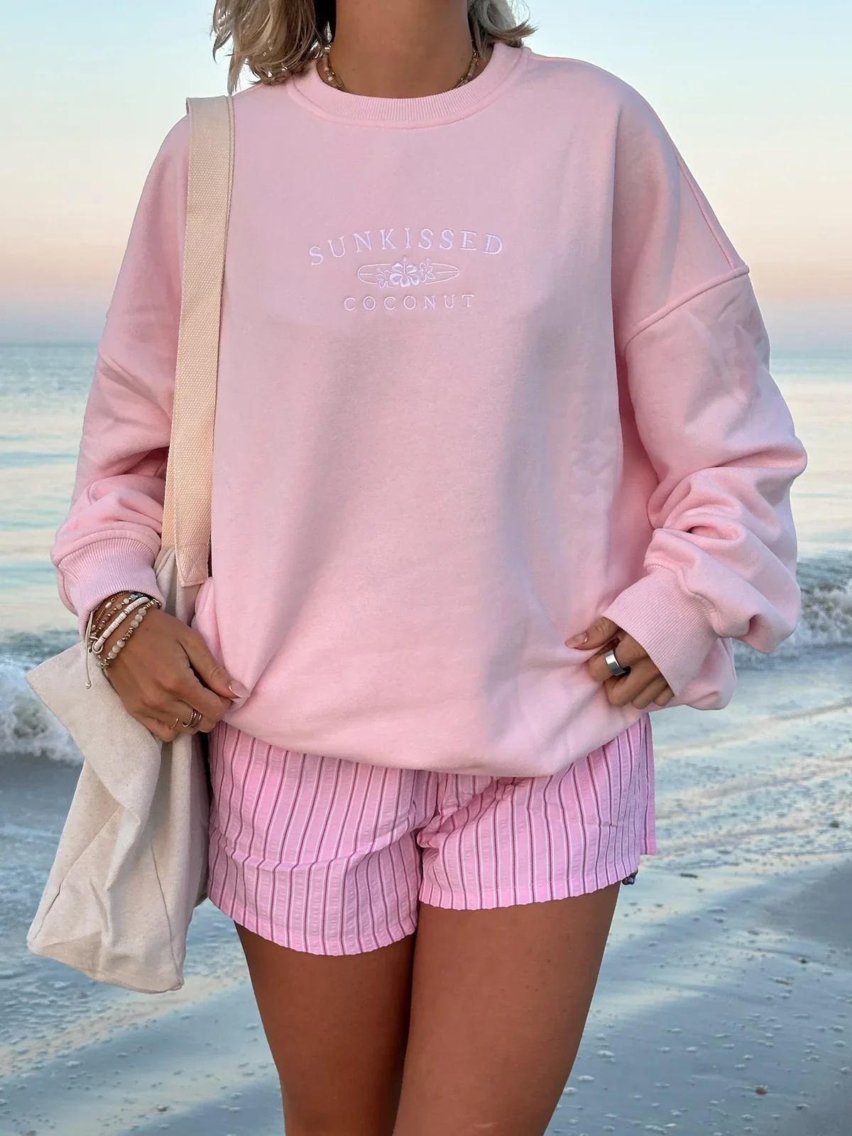 Sunkissedcoconut Embroider Oversized Crewneck Sweatshirt - Image 4