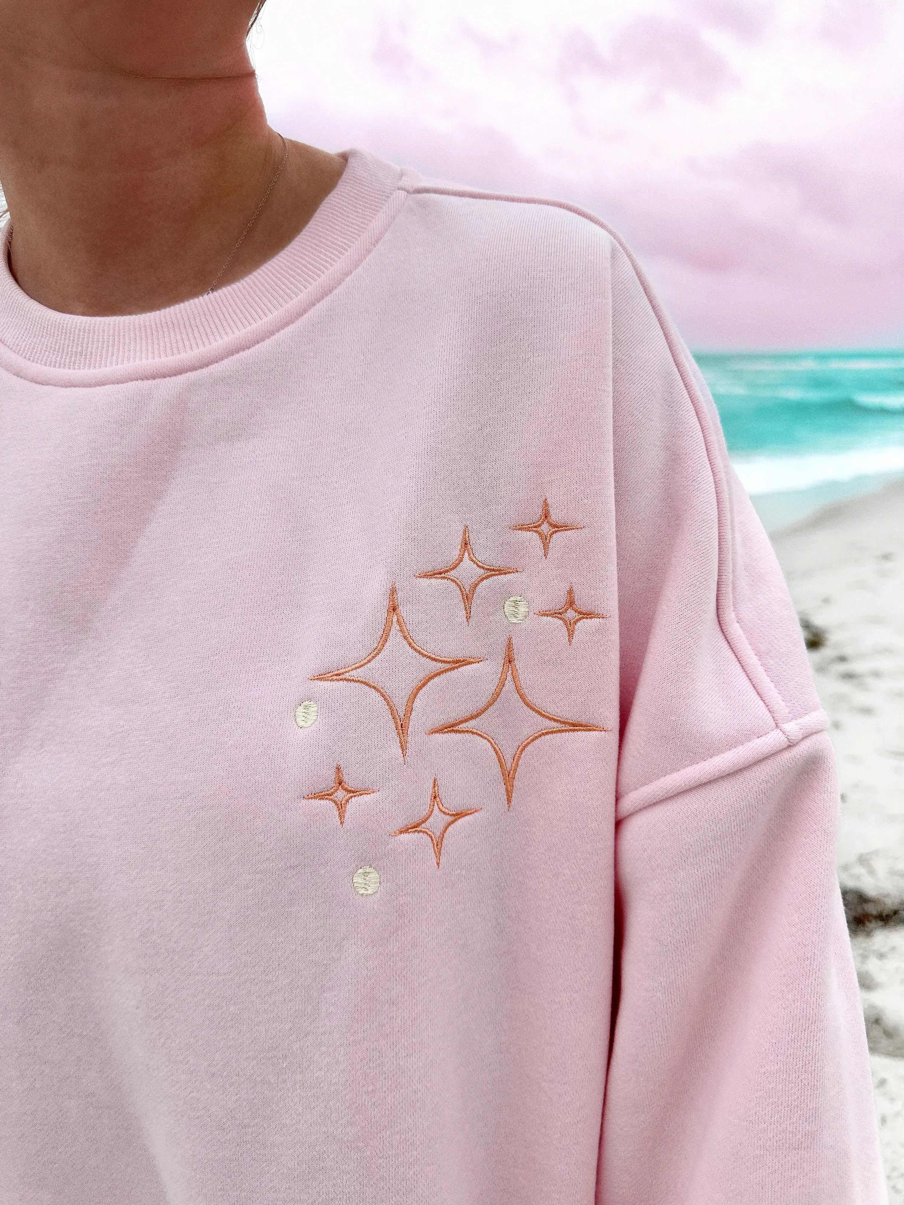 Light Pink Sunset Rays Embroider Sweatshirt - Image 3
