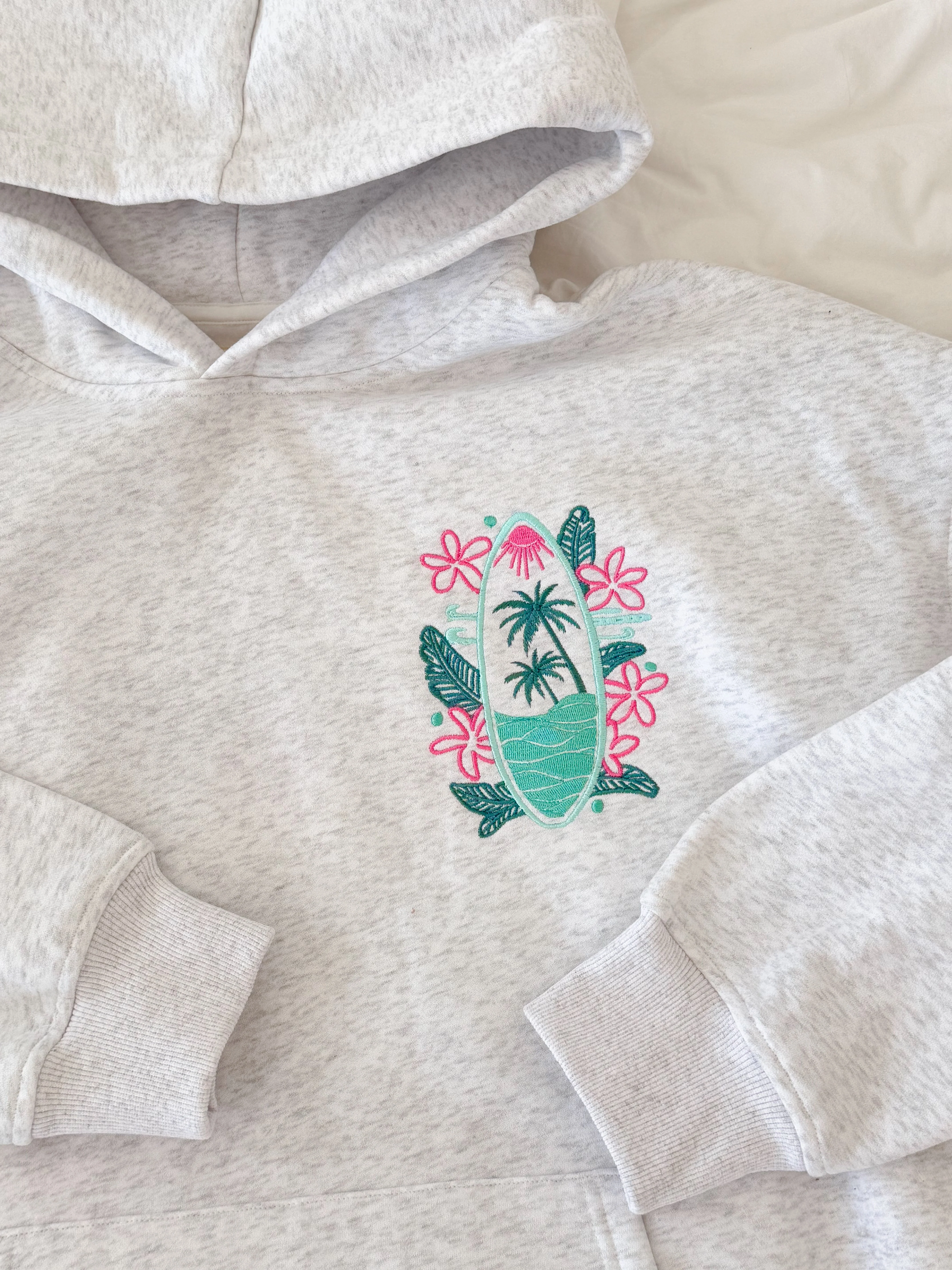 Pearl Grey Surfing The Waves Embroider Hoodie - Image 6