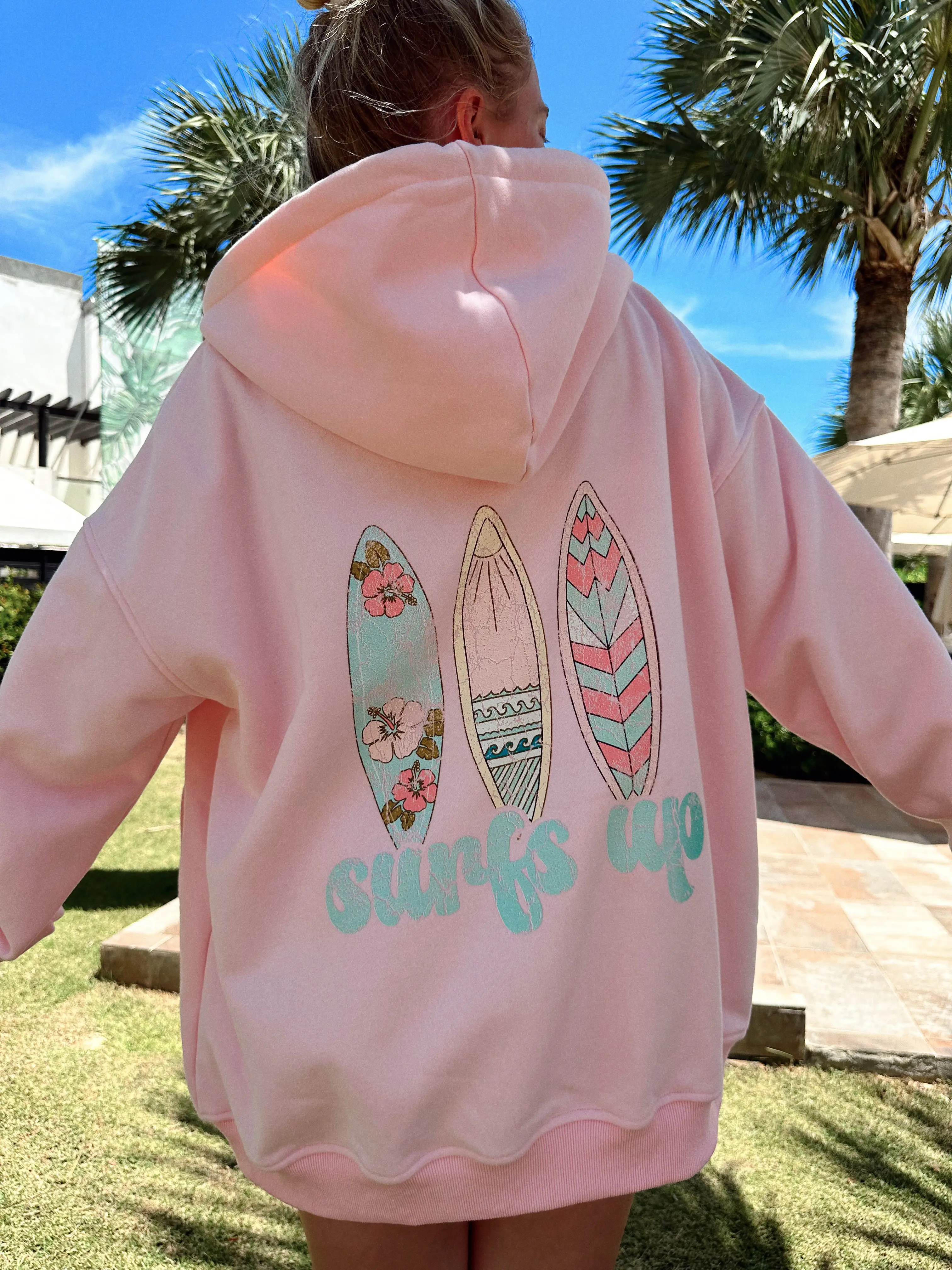 Light Pink Surfs Up Zip Up Hoodie - Image 2