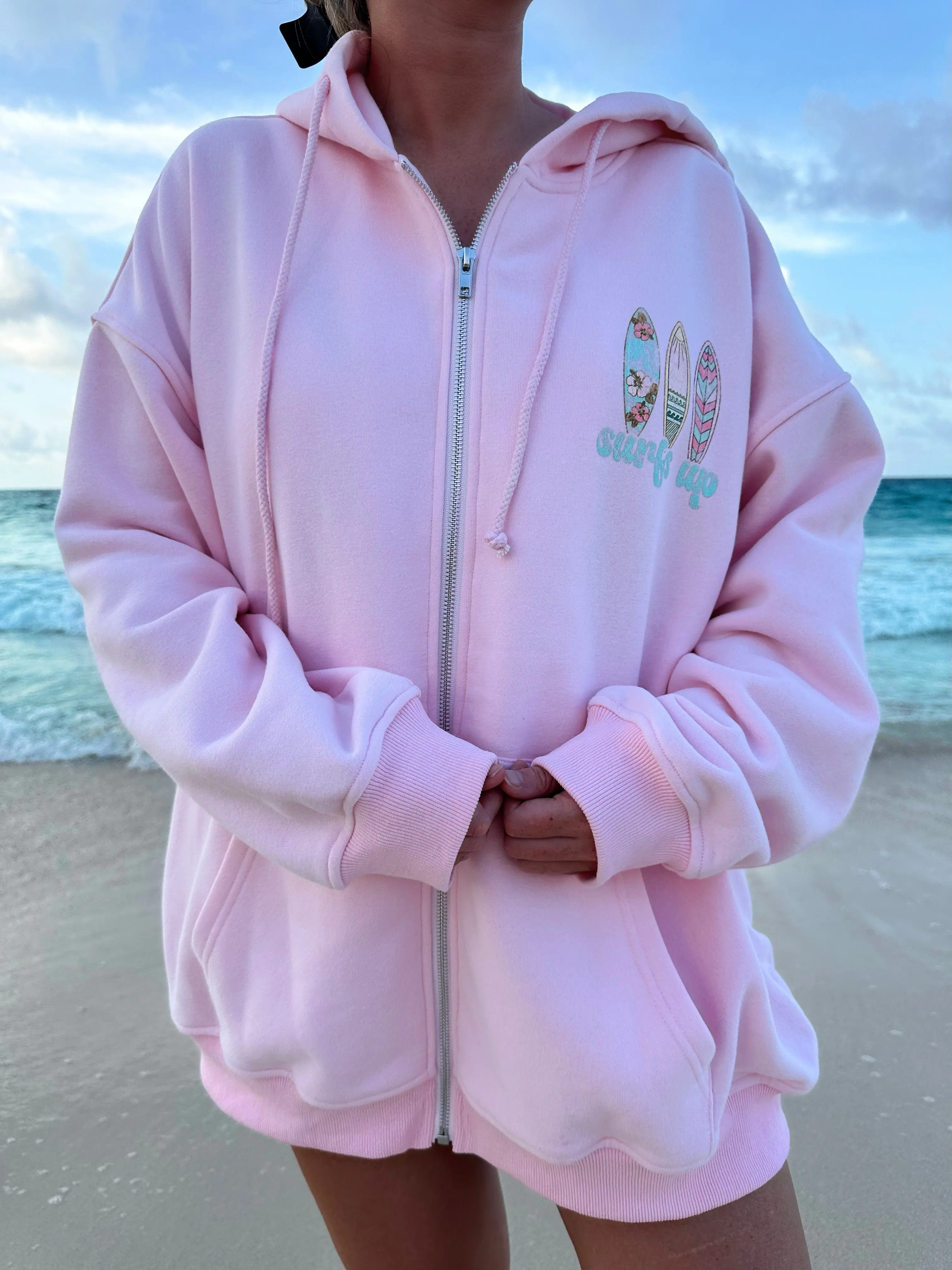 Light Pink Surfs Up Zip Up Hoodie - Image 3