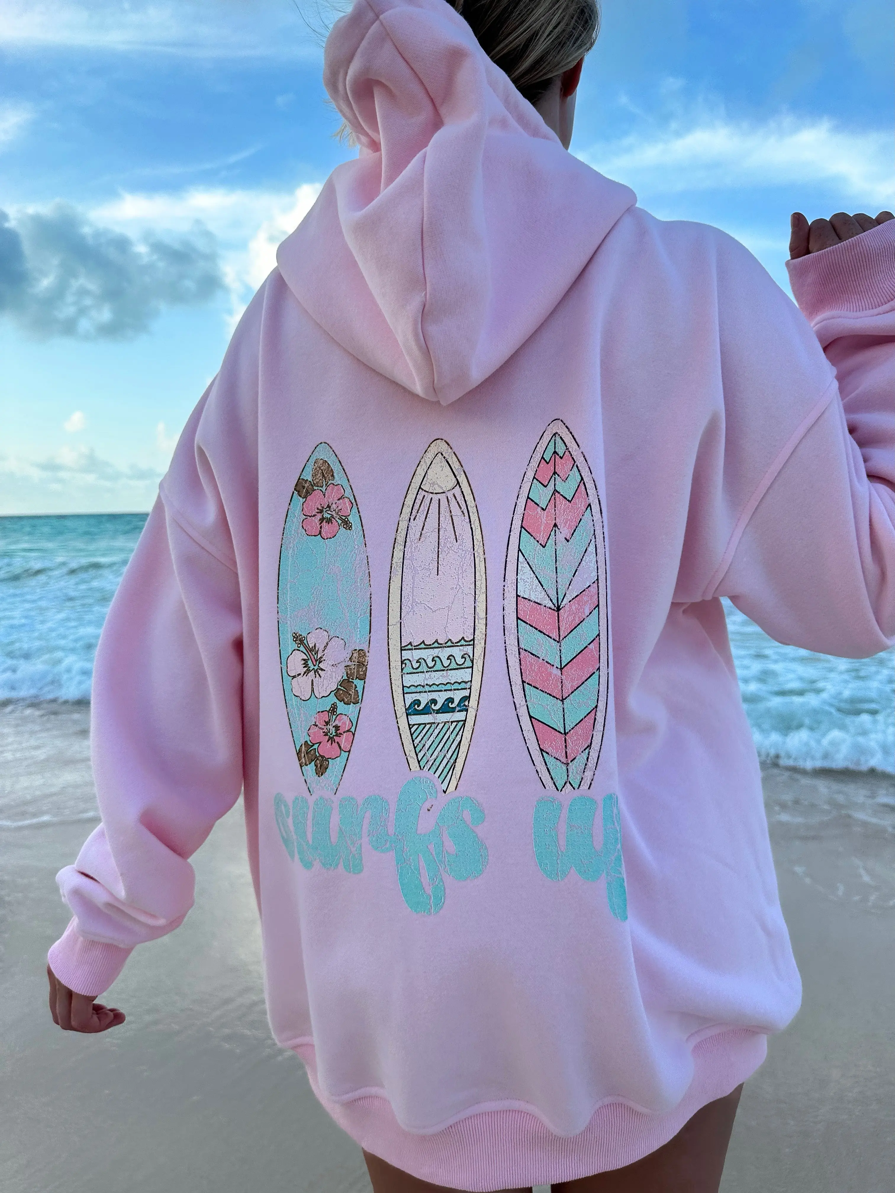 Light Pink Surfs Up Zip Up Hoodie - Image 4