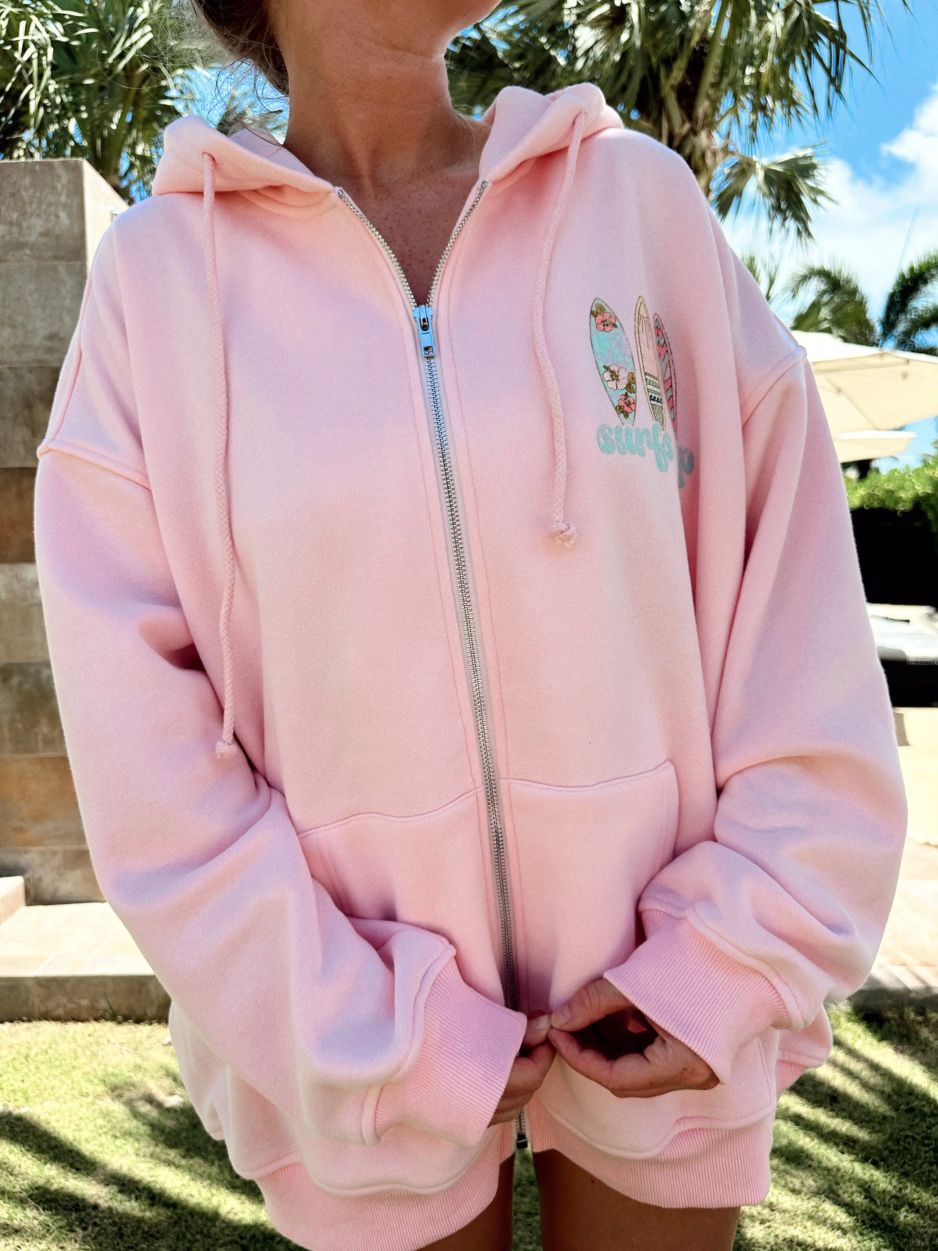 Light Pink Surfs Up Zip Up Hoodie - Image 7