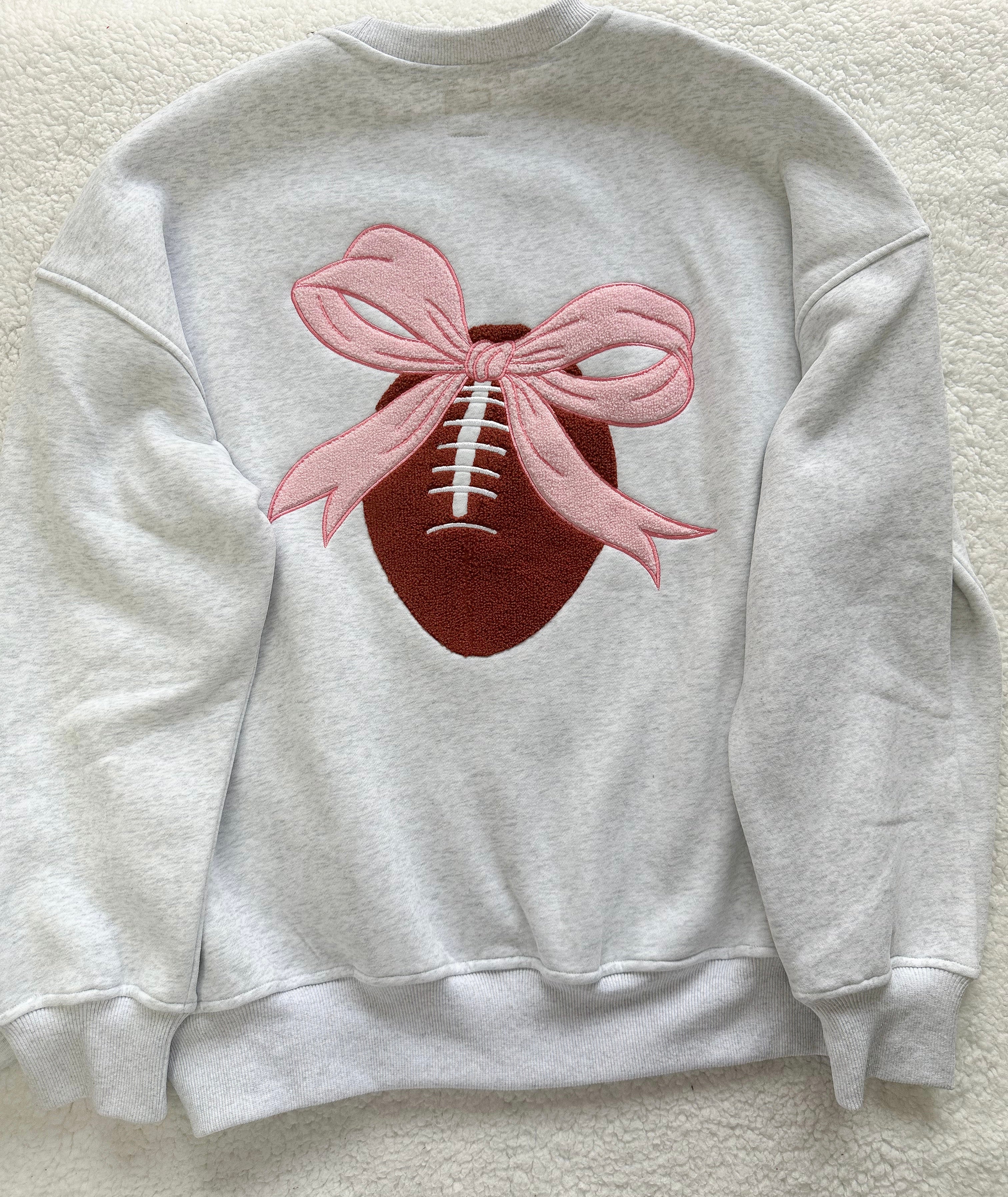 Pearl Grey Pink Bow Football Game Day Embroider Sweatshirt - Image 6