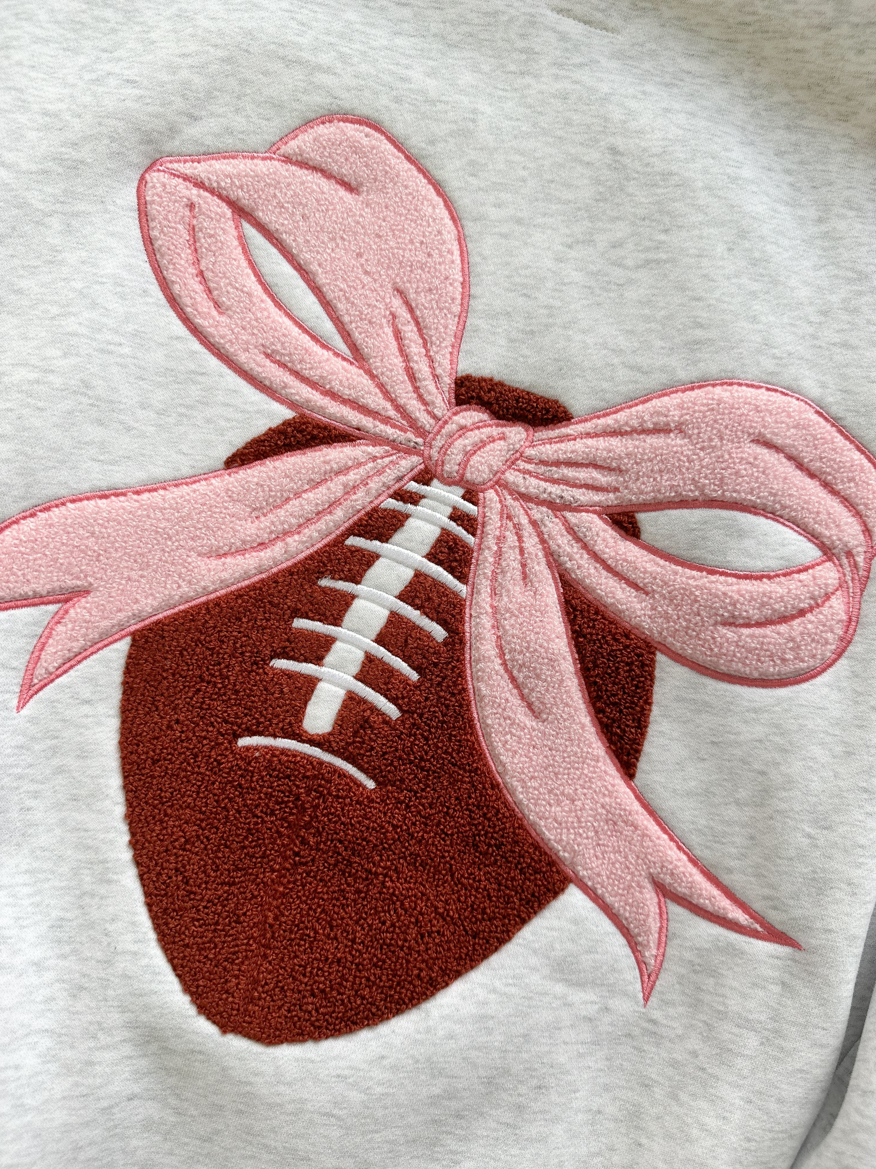 Pearl Grey Pink Bow Football Game Day Embroider Sweatshirt - Image 7