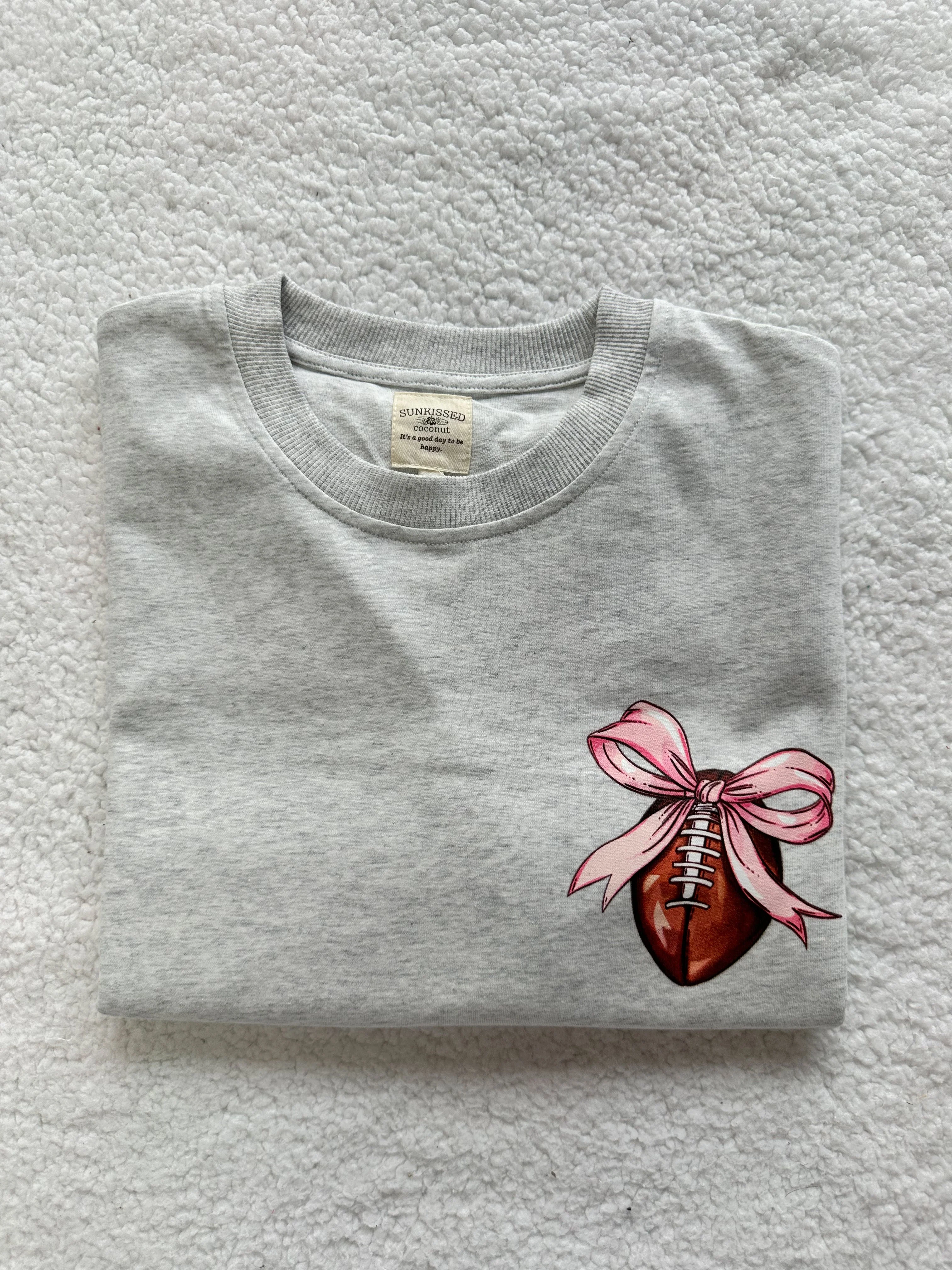 Game Day Coquette Bow Football Embroider Tee - Image 5