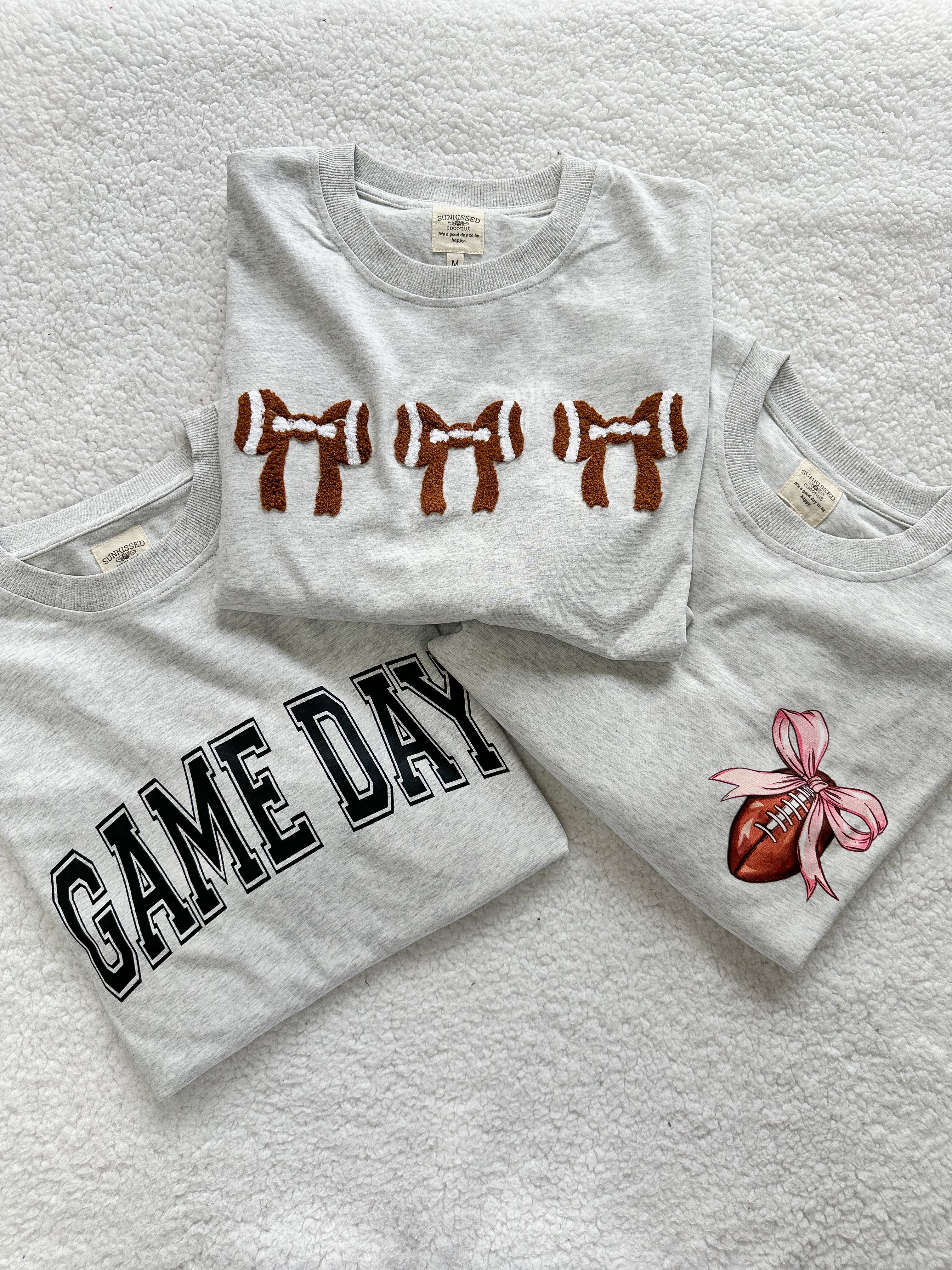 Game Day Coquette Bow Football Embroider Tee - Image 7