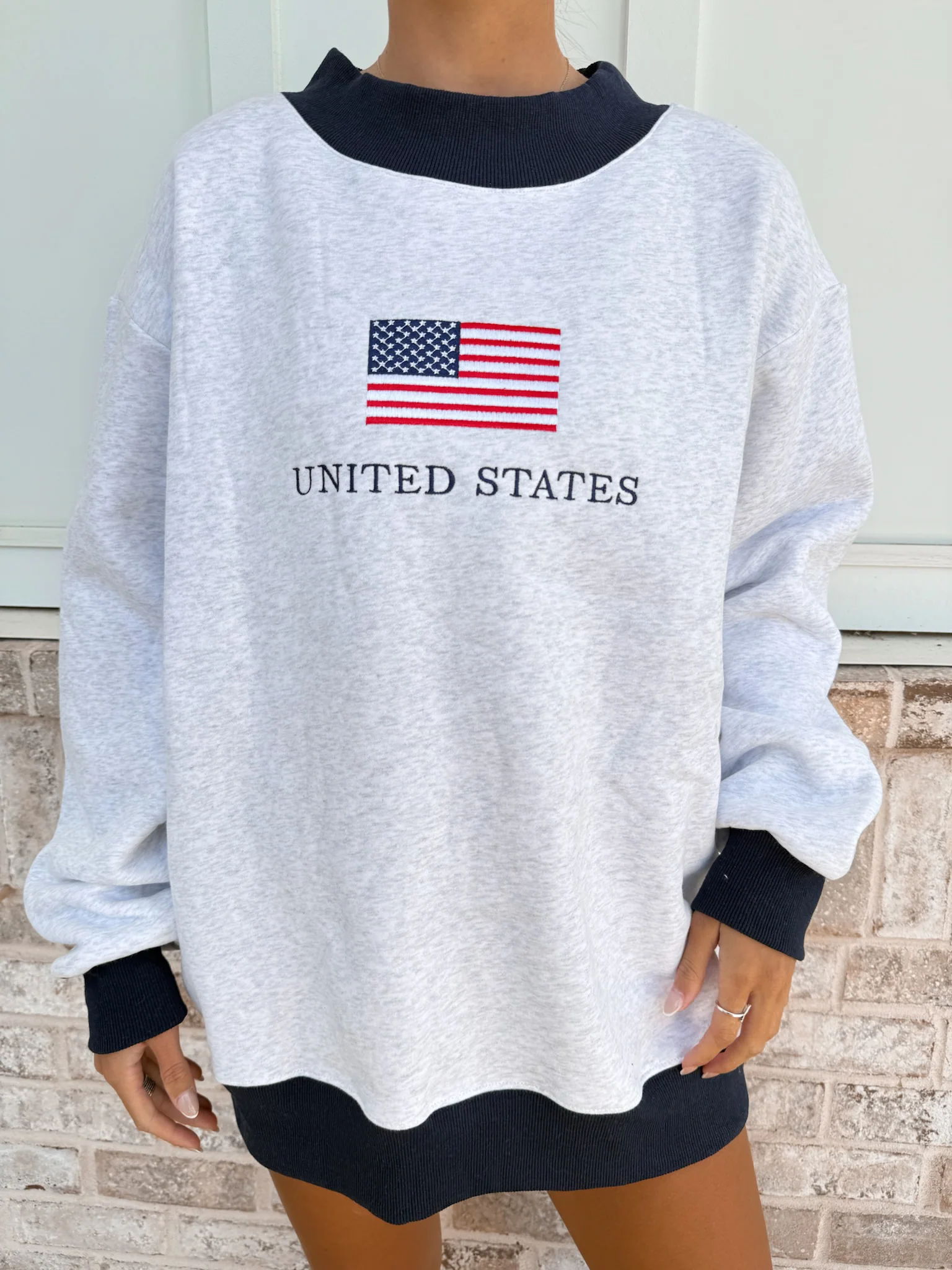 United States Flag Embroider Mockneck Sweatshirt - Image 2
