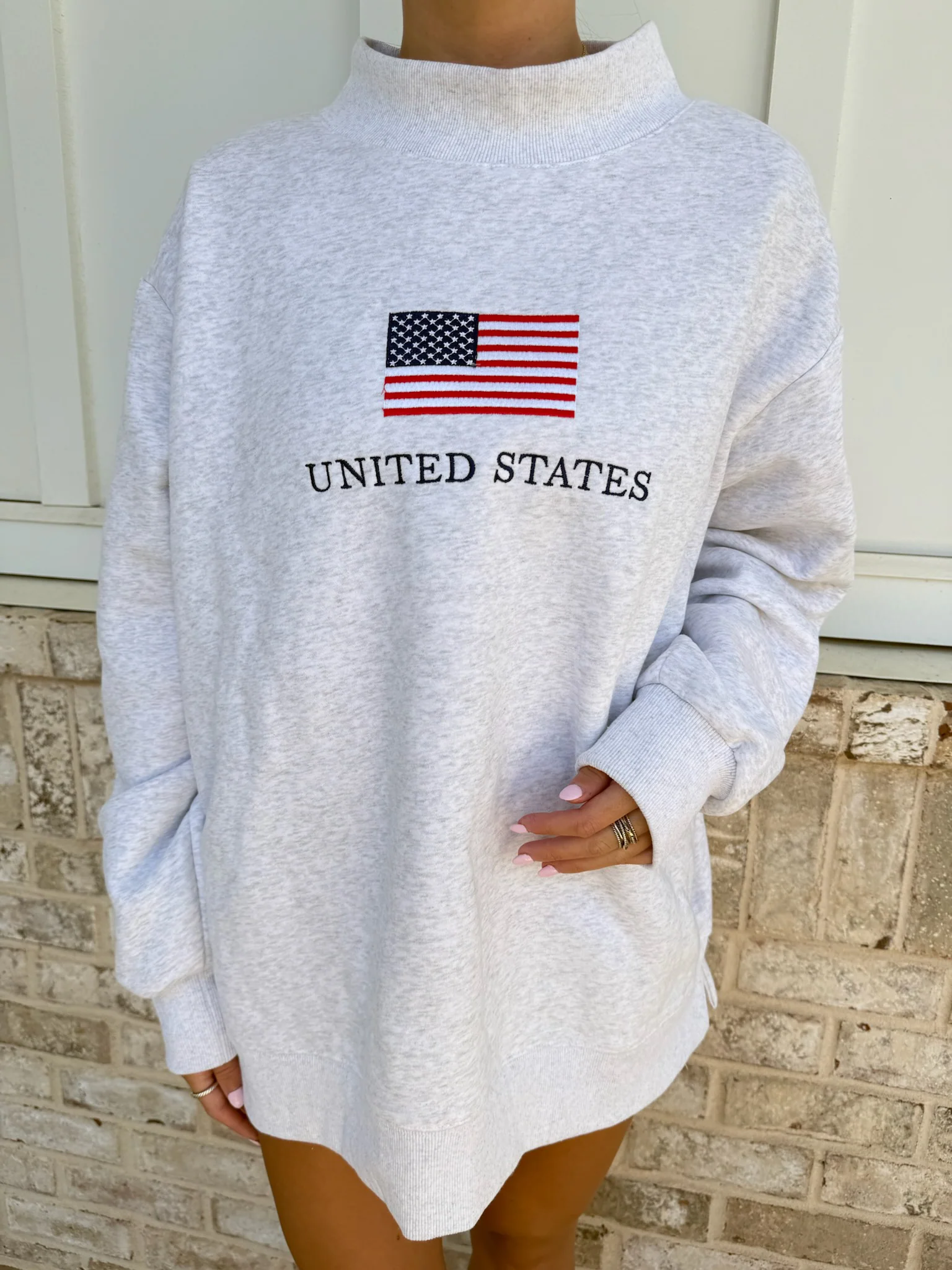 United States Flag Embroider Mockneck Sweatshirt - Image 4